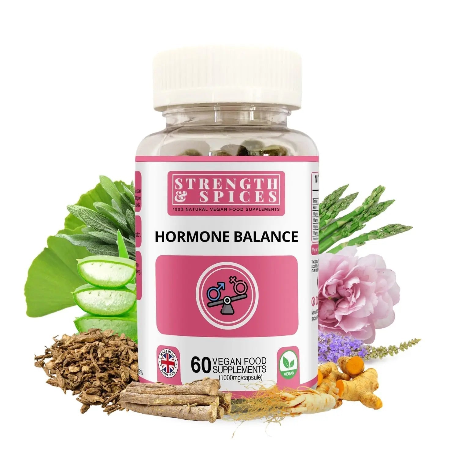Strength & Spices Hormone Balance 100% Natural Estrogen Supplement – 12 Ingredients w Dong Quai - 60 Vegan UK Made 1000mg Capsules – Fertility and Menstrual Comfort STRENGTH & SPICES100% Natural Vegan Food Supplements Au supplements