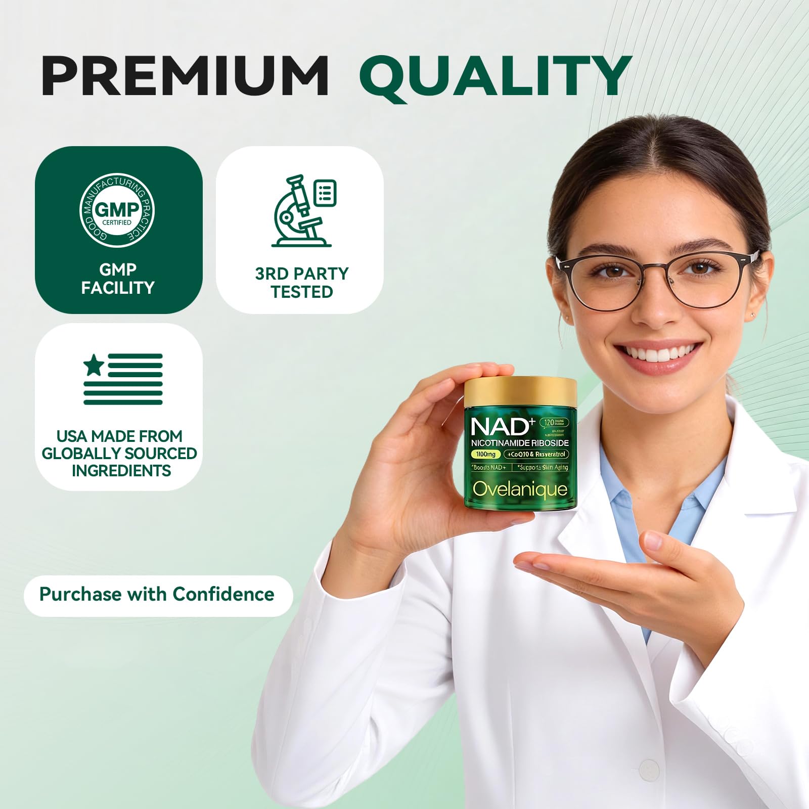 Ovelanique NAD Supplement with Nicotinamide Riboside & Resveratrol |NMNH Supplement Alternative| NAD+ Complex with Quercetin Phytosome & CoQ10 | Liposomal Delivery,120 Capsules(Packaging May Vary) Ovelanique Au supplements