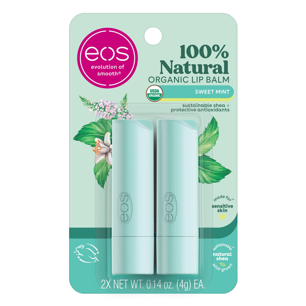 eos 100% Natural & Organic Lip Balm Sticks - Sweet Mint, All Natural Lip Balm, All-Day Moisture