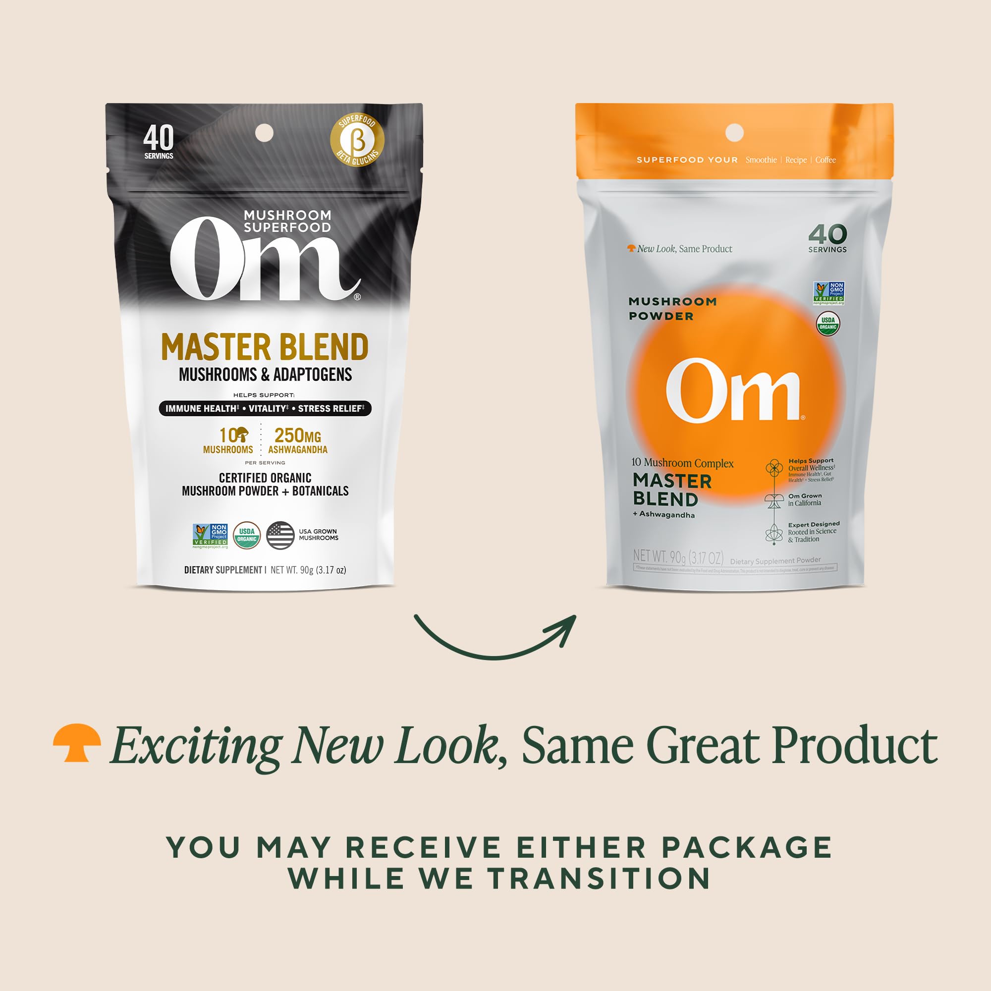 Om Master Blend Mushroom Powder – Organic Mushroom Supplement with 10 Mushrooms and Ashwagandha - Support Immunity, Gut Health & Stress Relief,