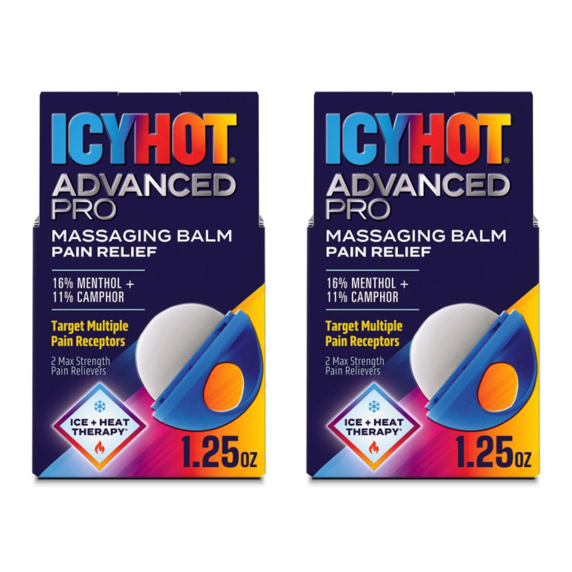Icy Hot Advanced PRO Pain Relief Massaging Balm, Fast-Acting Max Strength Pain Relief with Menthol 16% and Camphor 11% for Backaches, Joints, Muscle Strains and Arthritis, 1.25 oz, 2 pk Icy Hot Au supplements