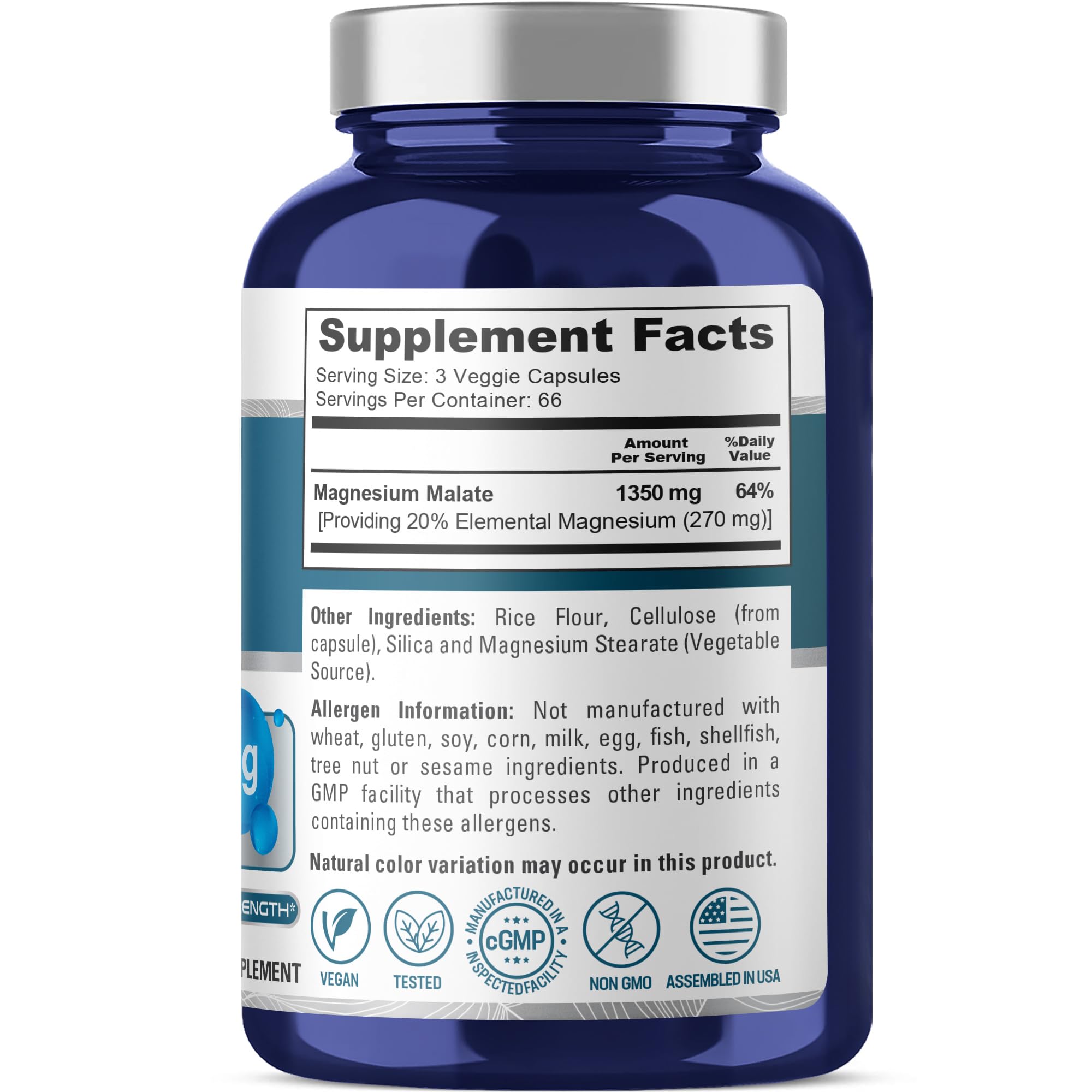 NusaPure Magnesium Malate 1350mg 200 Veggie Capsules (Vegan, Non-GMO, Vegan) NusaPure Au supplements