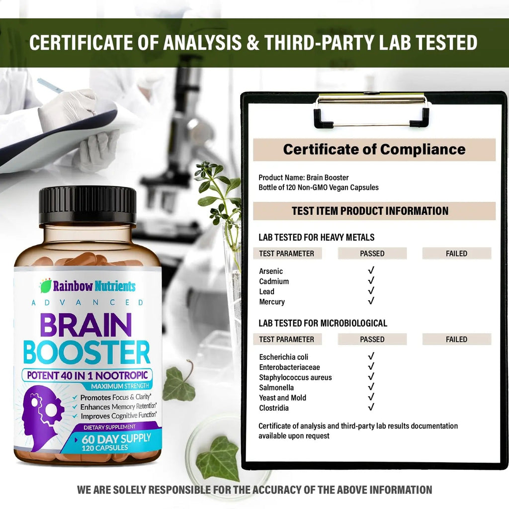 40-in-1 Brain Booster Supplements for Memory, Focus, Clarity, Energy, Performance Rainbow Nutrients, LLC Au supplements