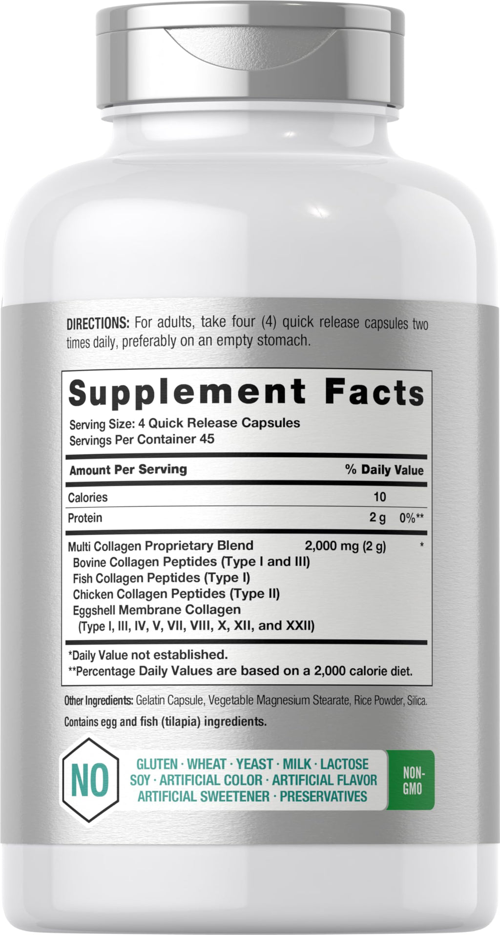 Horbäach Multi Collagen Protein 2000 mg | 180 Capsules | Hydrolyzed Collagen Type I, II, III, V, X | Keto & Paleo Friendly, Non-GMO, Gluten Free Supplement