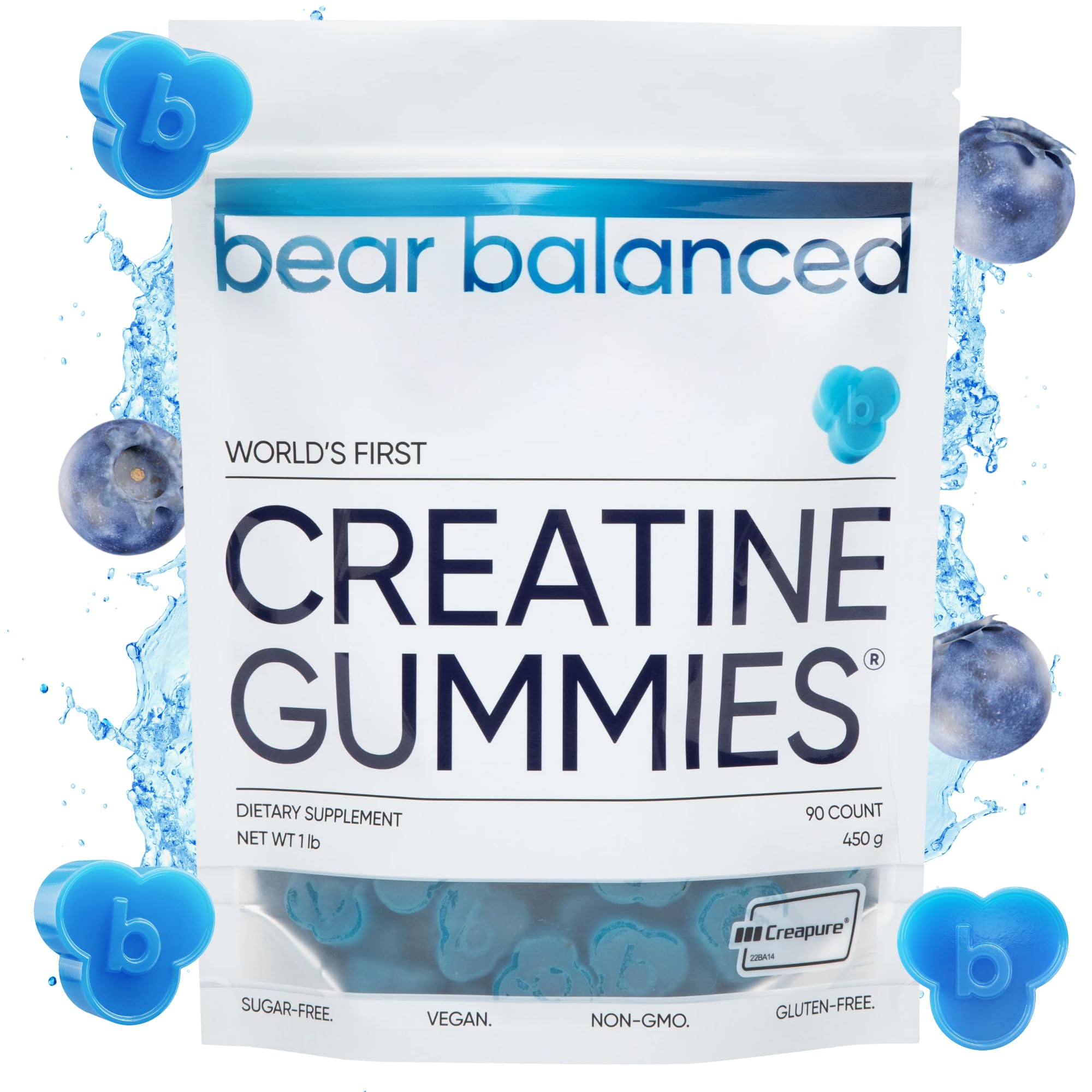 Bear Balanced Creatine Gummies for Men & Women - Creapure® Creatine Monohydrate, L-Theanine, L-Tyrosine & B12 for Muscle Growth, Strength, Focus, Energy & Health