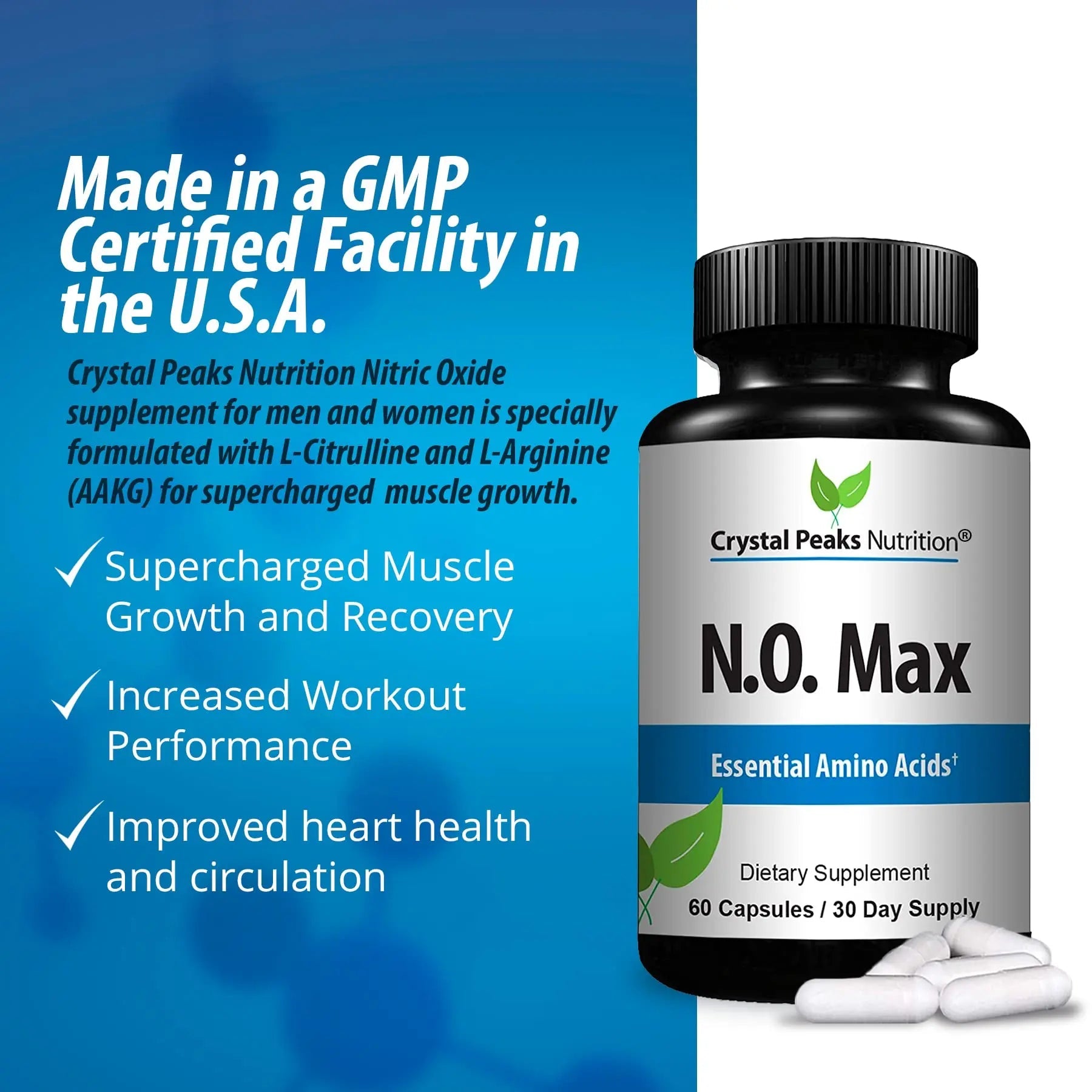 CRYSTAL PEAKS NUTRITION N.O. Max Nitric Oxide Supplement - L Arginine, Citrulline CRYSTAL PEAKS NUTRITION Au supplements