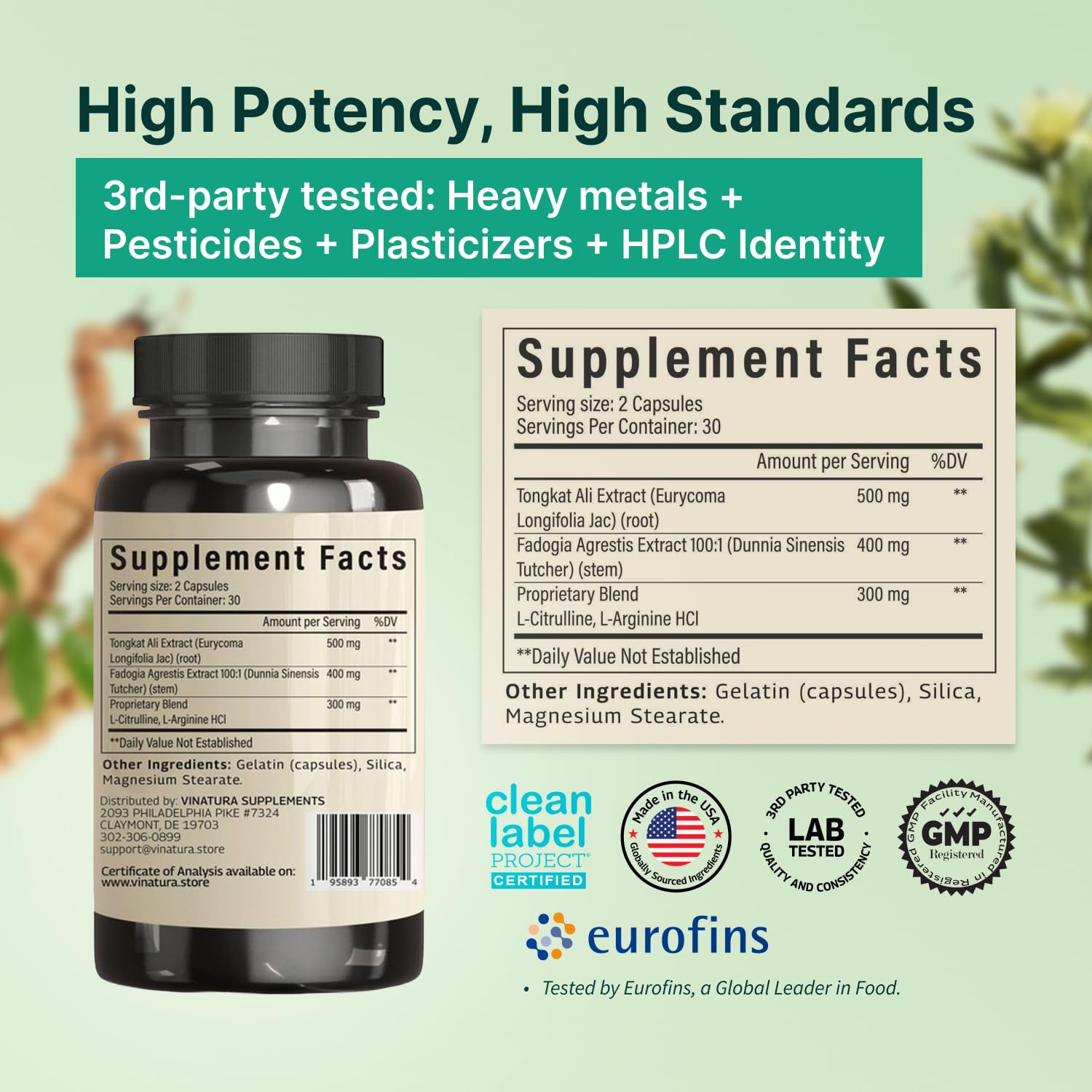Tongkat Ali Fadogia Agrestis - 1200mg, Enhanced with Nitric Oxide Booster Supplement, Longjack Tongkat Ali for Men,