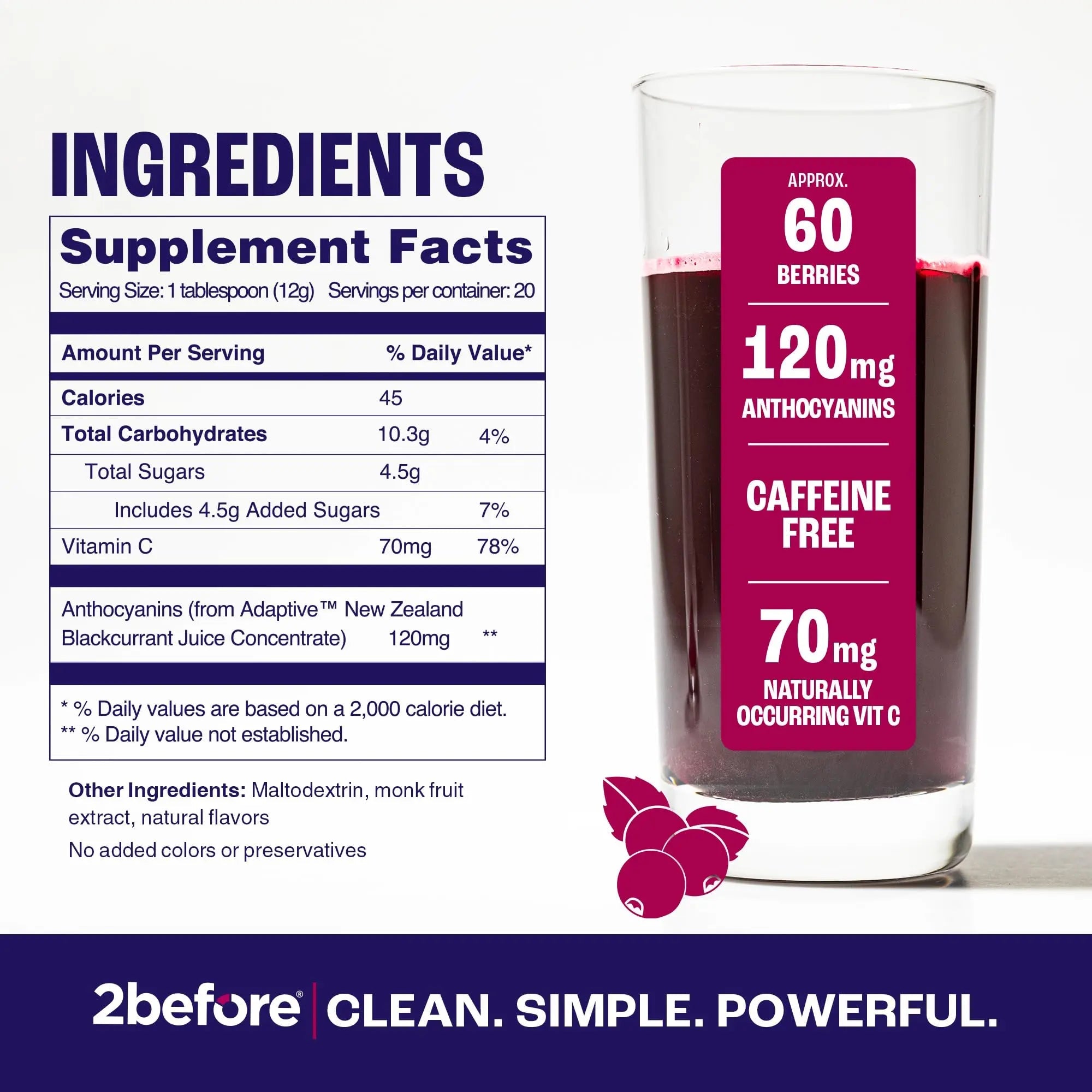 2before Blackcurrant I All Natural Vegan Pre Workout, Caffeine Free I Clean Energy 2before Au supplements