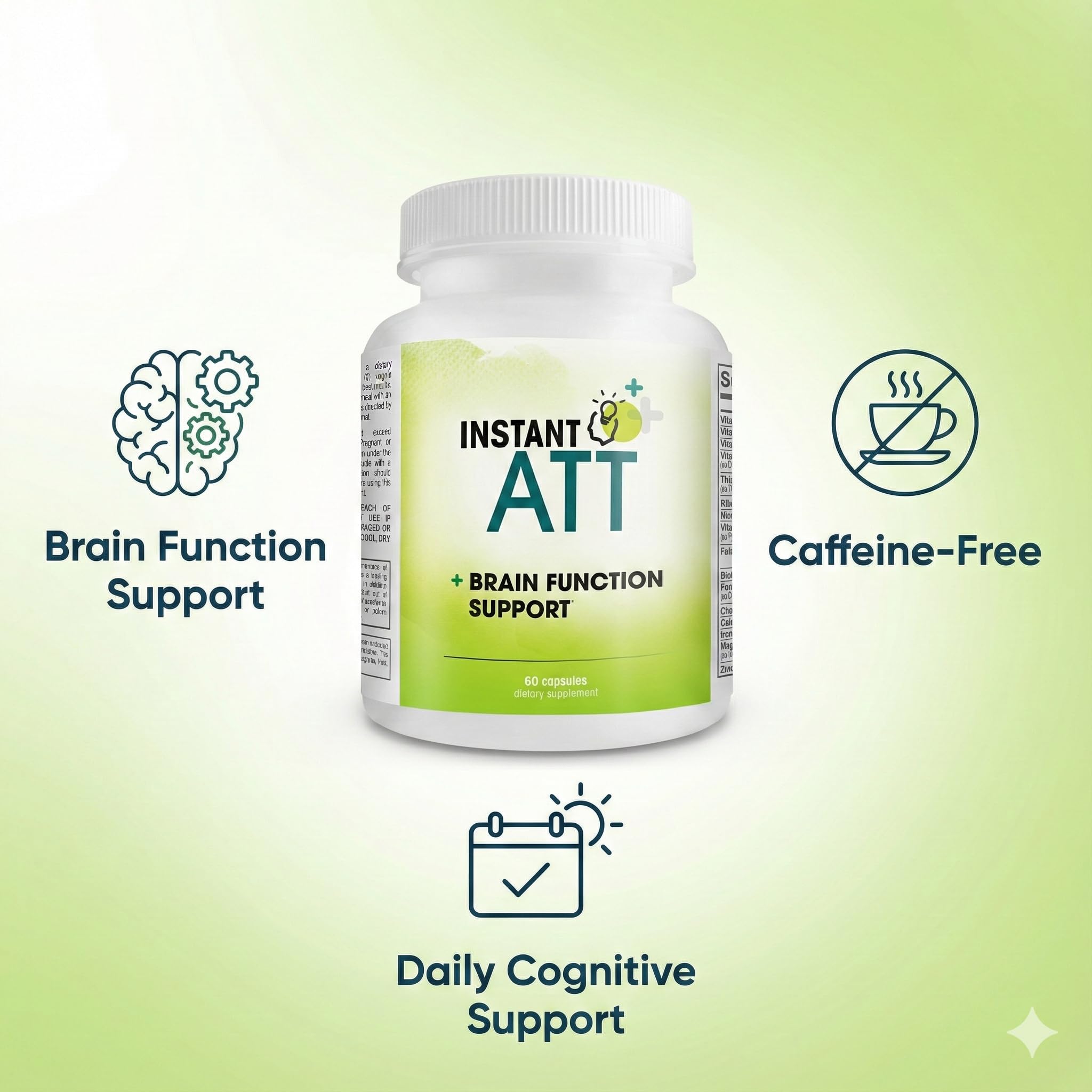 InstantATT - 7-in-1 Caffeine Free Nootropic All-Natural Brain, Focus, Memory Supplement (60 Capsules) Instant Brands Au supplements