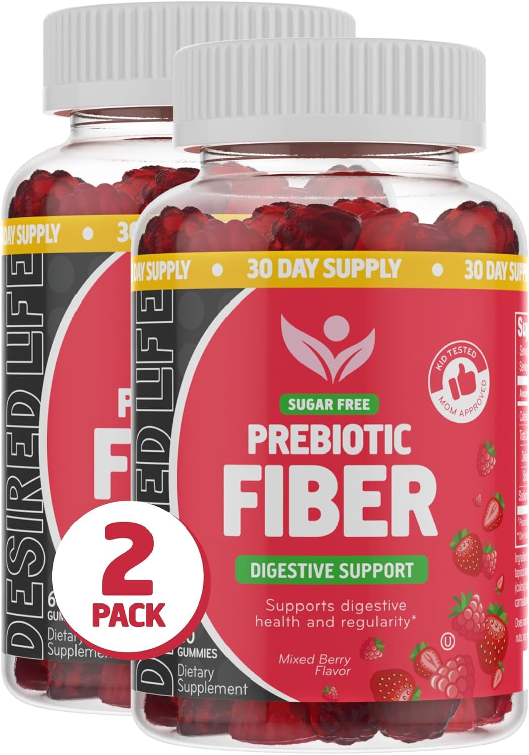 Desired Life Prebiotic Fiber Gummies for Adults and Kids – 4g Sugar Free Natural Berry Flavored Gummies - Supports Digestive Health