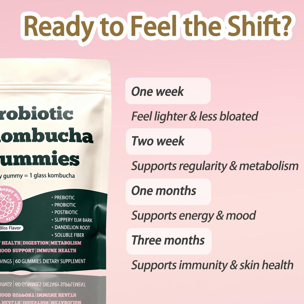 Glo Vous Probiotic Kombucha Gummies – 60 Gummies, with Prebiotics, Postbiotics & Fiber,Includes Slippery Elm, Dandelion Root & MCT Oil,Supports Digestive Health, Bloating Relief & Gut Support Glo Vous Au supplements
