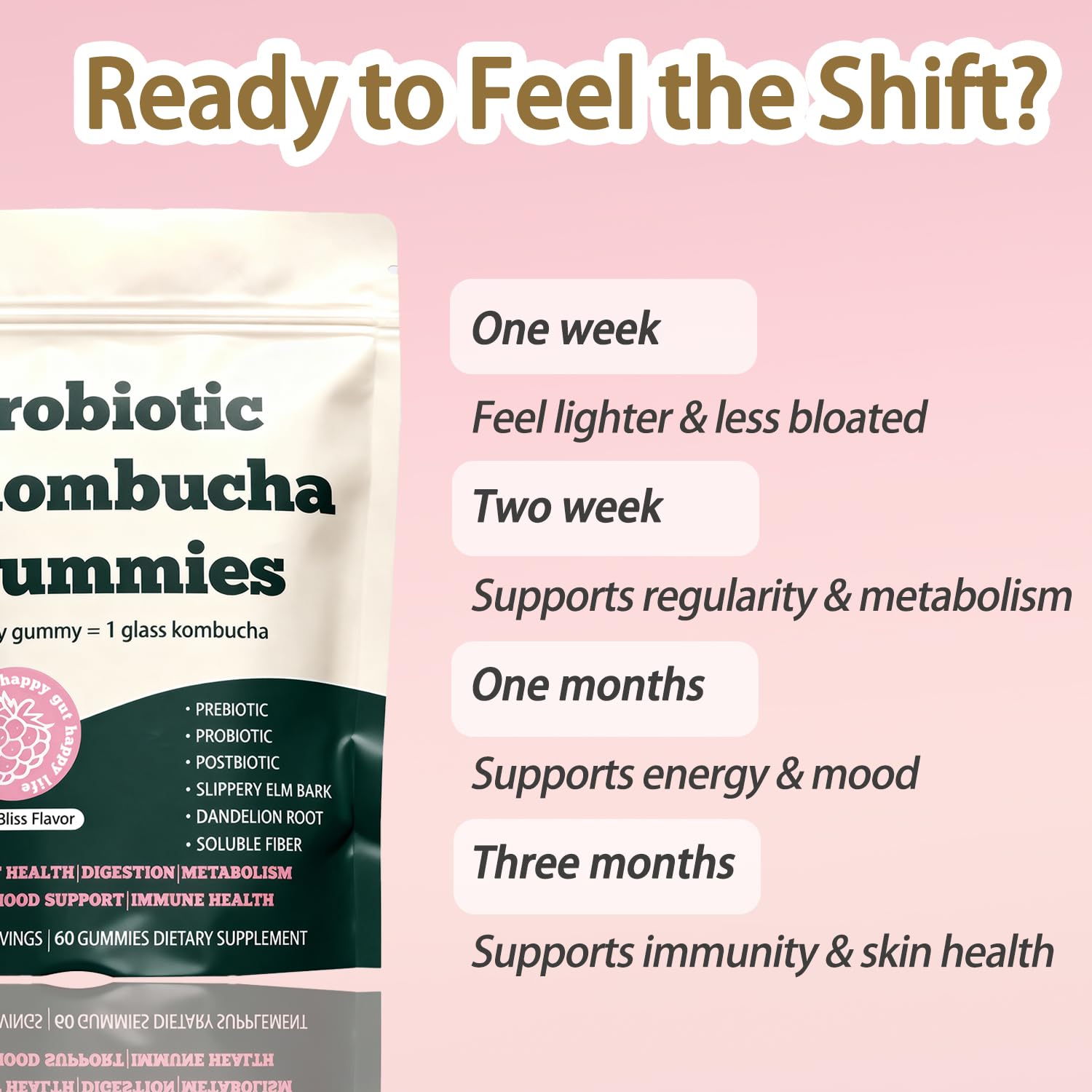 Glo Vous Probiotic Kombucha Gummies – 60 Gummies, with Prebiotics, Postbiotics & Fiber,Includes Slippery Elm, Dandelion Root & MCT Oil,Supports Digestive Health, Bloating Relief & Gut Support Glo Vous Au supplements