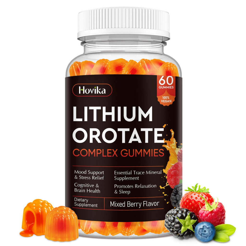 Lithium Orotate 5mg 10mg Gummies Lithium Supplements with Vitamin B, Magnesium & Selenium for Mood Support, Stress Relief, Brain Health, Non-GMO, Vegan, Gluten Free