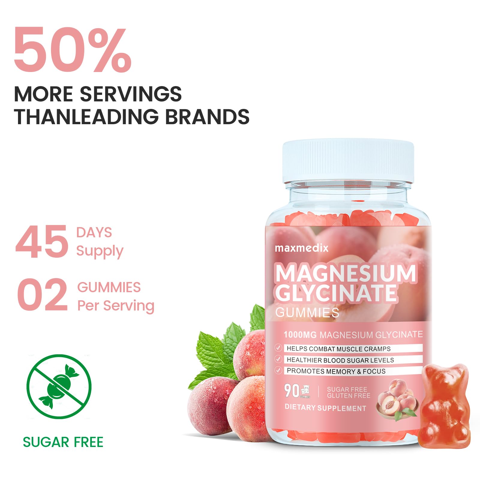 Magnesium Glycinate Gummies 1000mg, Sugar Free Magnesium Potassium Supplements Chewable for Adults with L-Threonate for Sleep