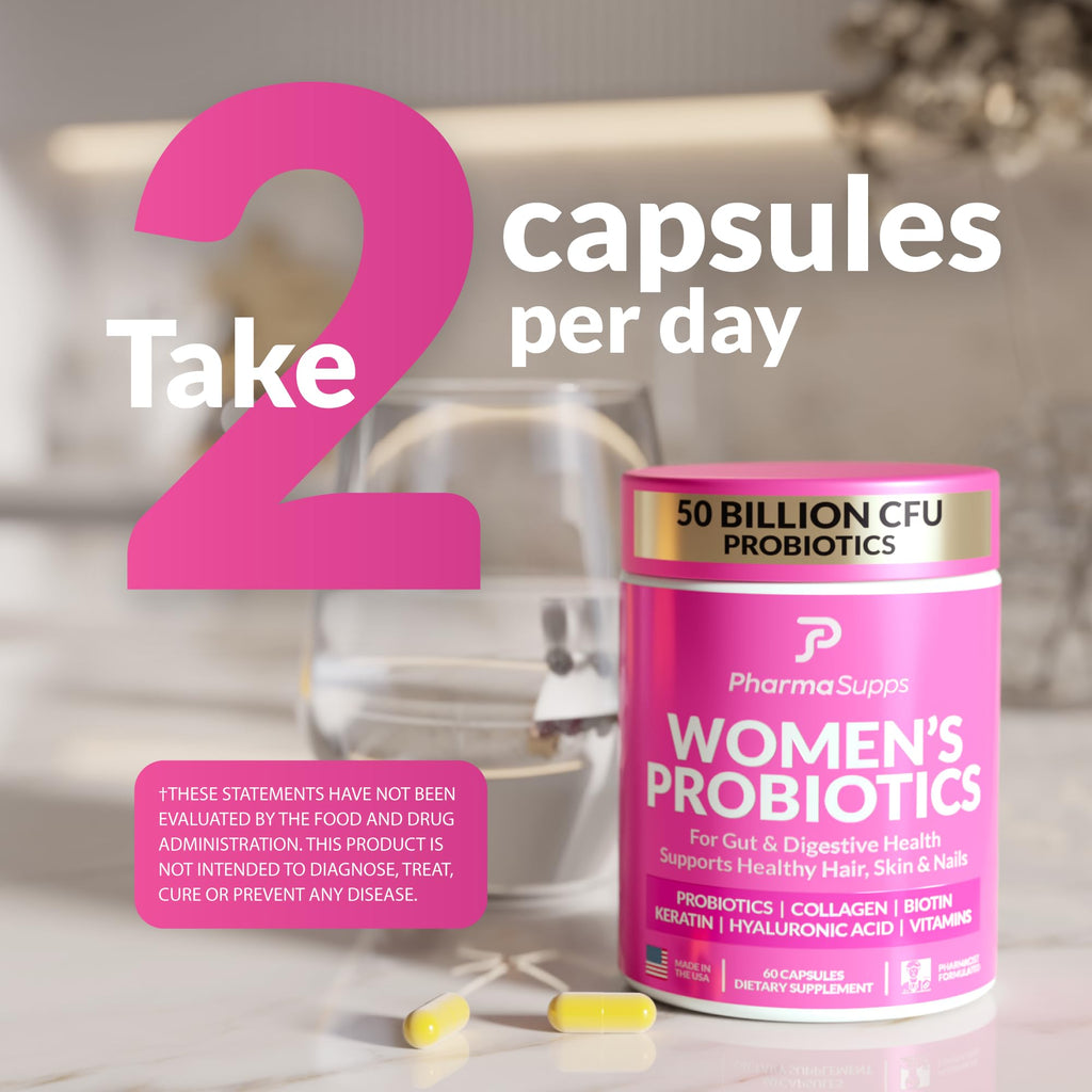 ADVANCED Women's Probiotics for Gut Health - Hair, Skin, & Nails Vitamins Support - 50 Billion CFU w/ Collagen, Biotin & Keratin - Probiotic Supplement for Digestive Health & Bloating Relief, USA-Made PharmaSupps Au supplements