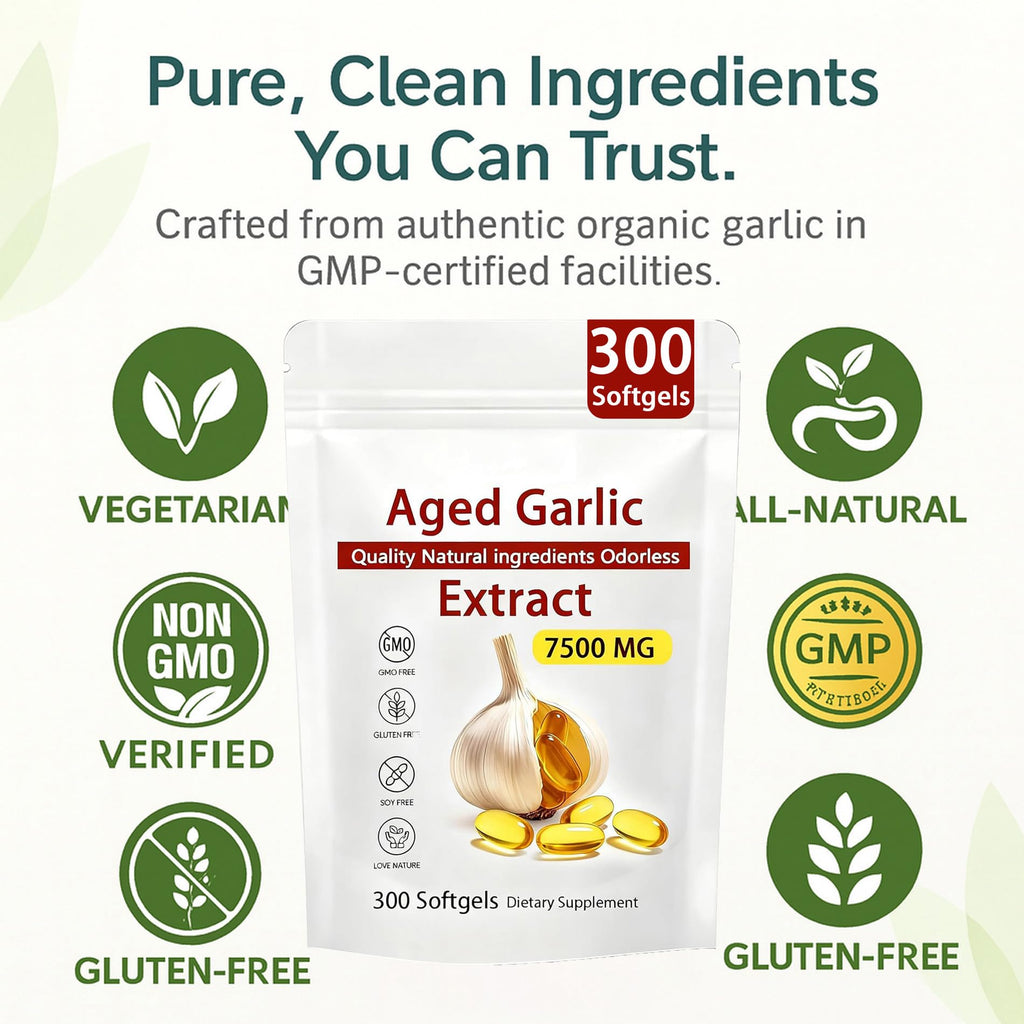 Aged Garlic Extract – 300 Count Odorless Garlic Supplement for Heart & Immune Support – Non-GMO, All-Natural Softgels, 2-Year Matured for Antioxidant Wellness (1)