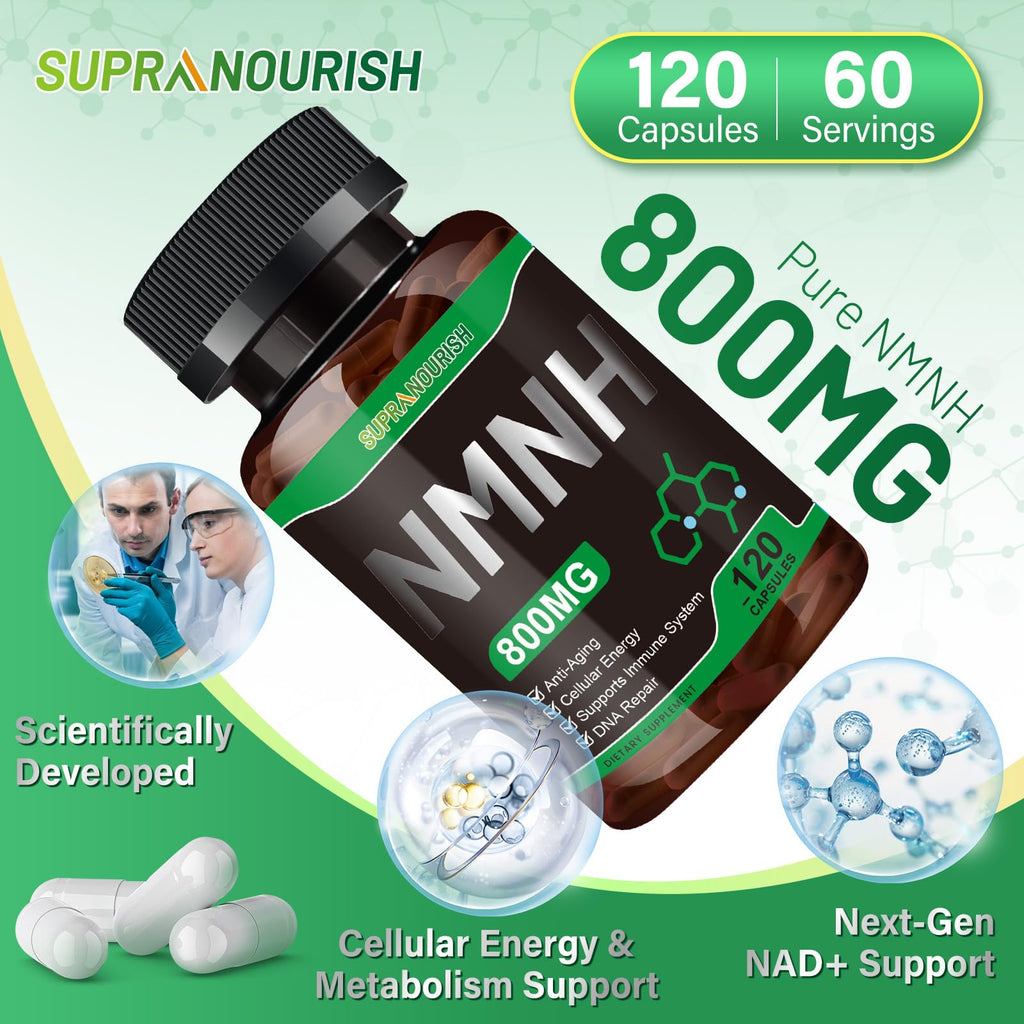 SUPRANOURISH Pure NMNH Supplement 120 Capsules - 800mg High-Purity NMNH Supplements, NAD Supplement for Boost NAD+ for Anti-Aging & Cellular Energy SUPRANOURISH Au supplements