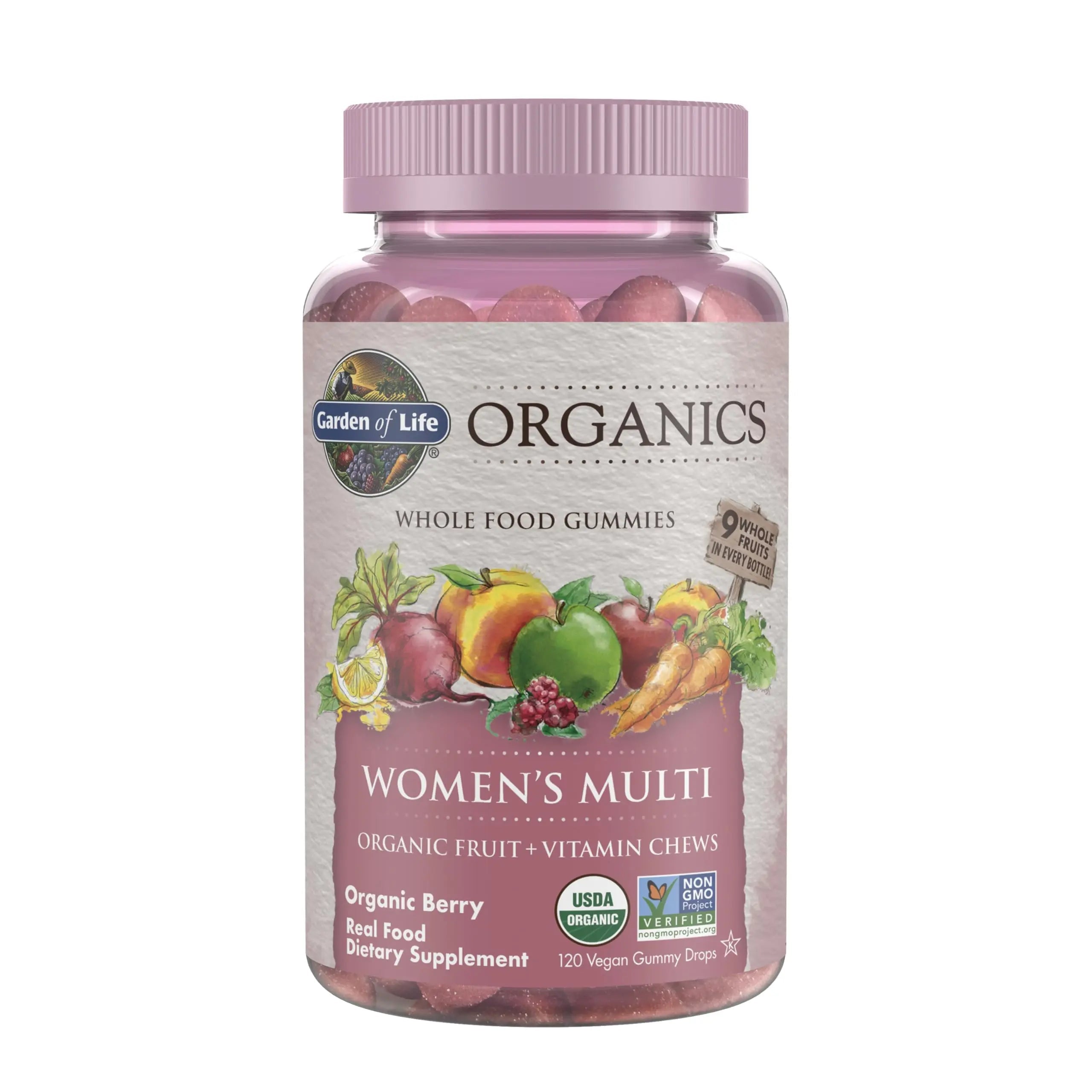 Garden of Life Organics Women's Gummy Vitamins - Berry - Certified Organic, Non-GMO, Vegan, Kosher Complete Multi - Methyl B12, C & D3 - Gluten Garden of Life Au supplements
