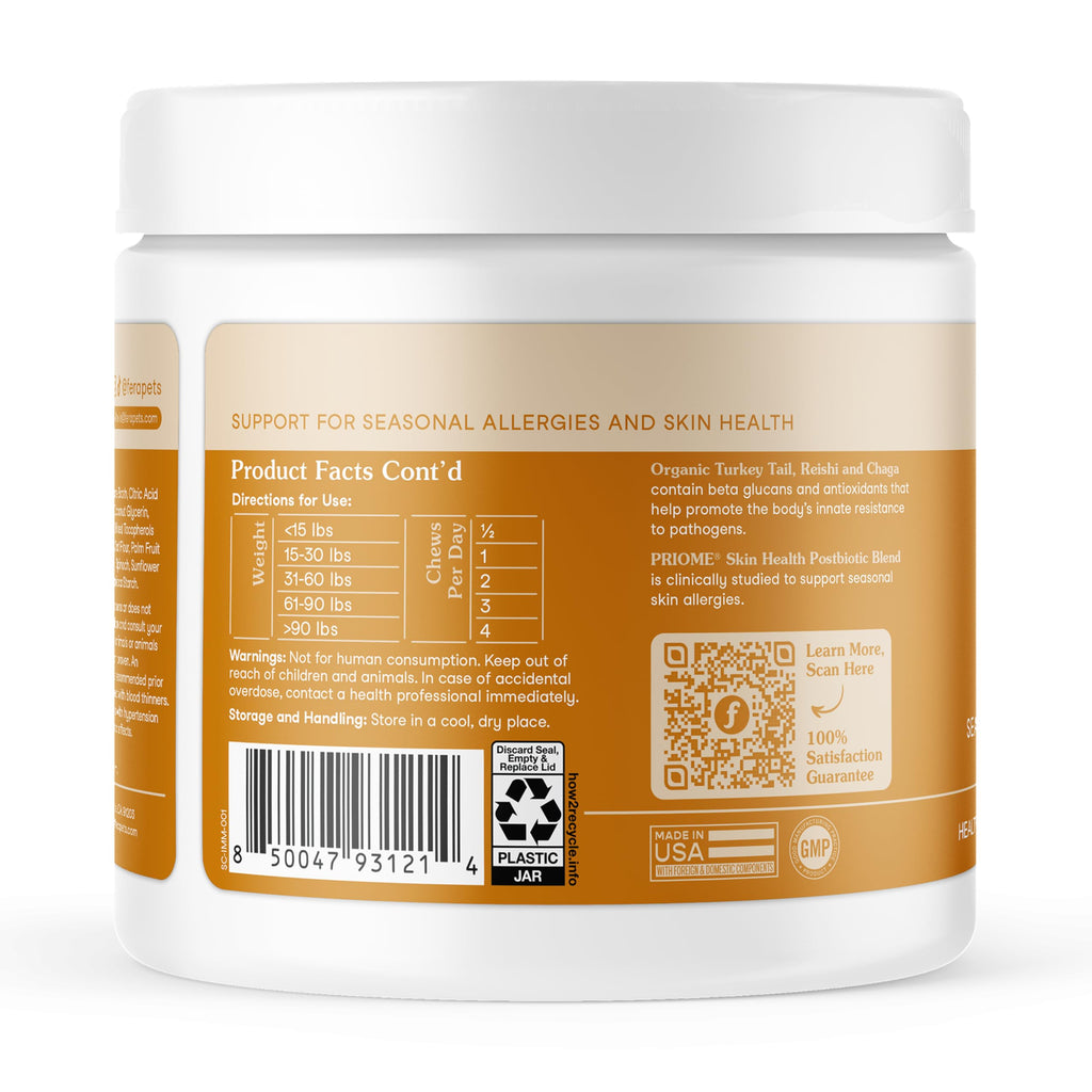 Fera Pets Dog Allergy and Immune Support with Organic Mushrooms, Postbiotics & Colostrum - Promotes Skin & Gut Health - Soothes Seasonal Allergy Symptoms - 30 Soft Chews Fera Pets Au supplements