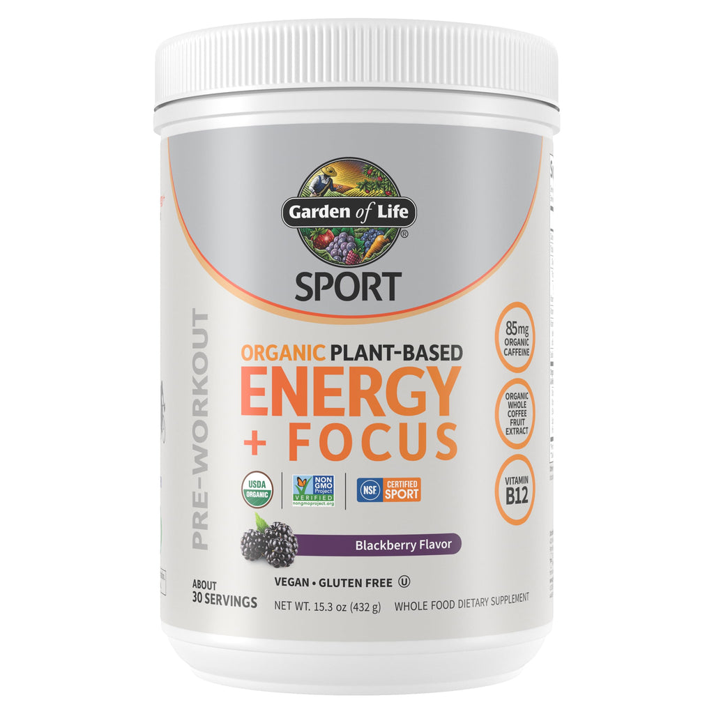 Garden of Life Sport Organic Plant Based Energy + Focus Clean Pre Workout Powder, with 85mg Caffeine, Natural No Booster, B12, Vegan, Gluten Free, Non-GMO, BlackBerry, 15.3 Oz Garden of Life Au supplements