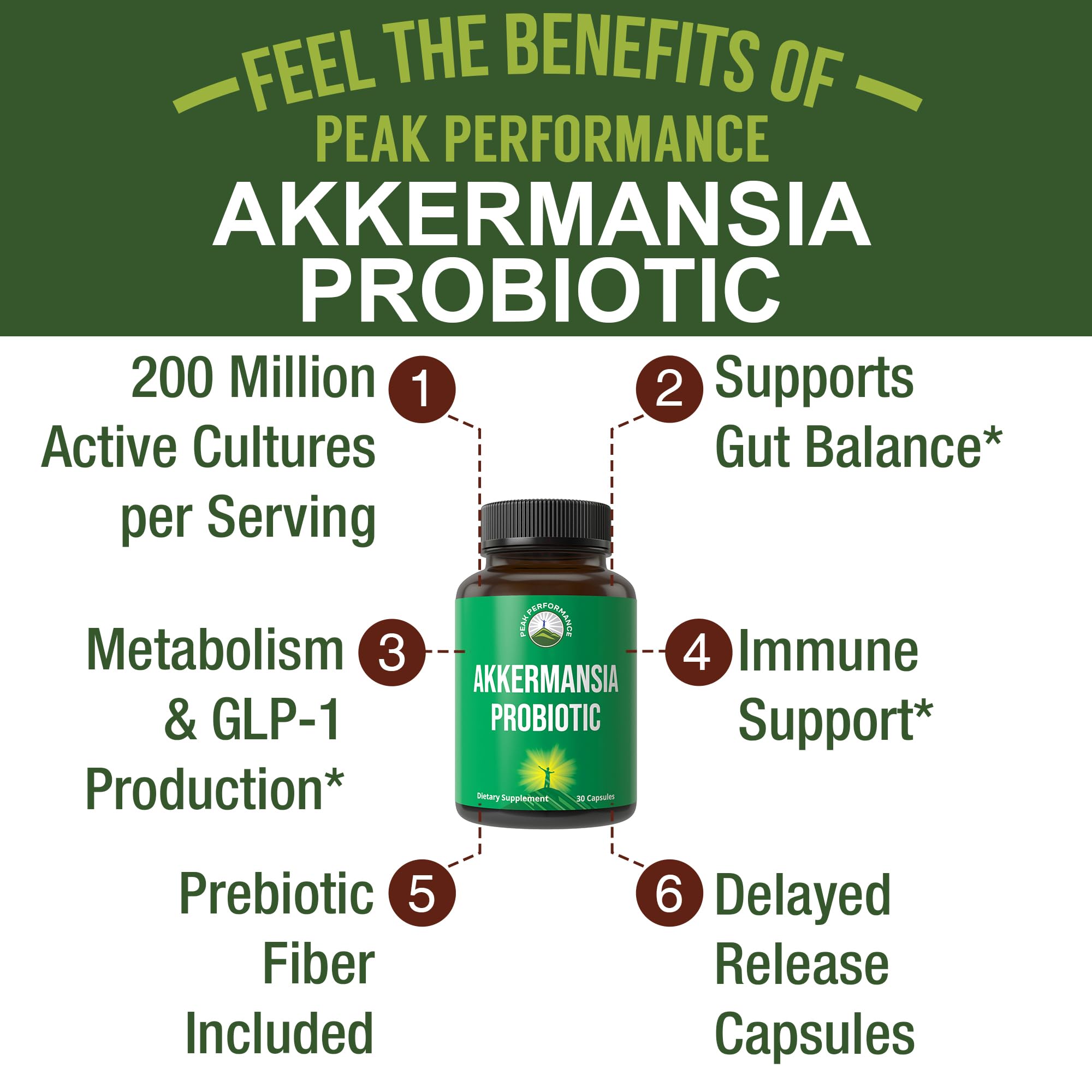 Akkermansia Probiotic to Increase GLP-1 Production. Ultra High Strength Akkermansia Muciniphila Live Strain with Prebiotic Fiber for Gut Health & Microbiome Balance. Delayed Release, 3rd Party Tested Peak Performance Au supplements