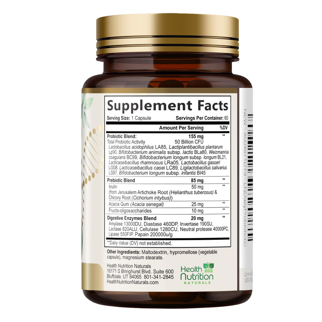 Probiotics 50 Billion CFU per Serving - 10 Strains + Prebiotics - Digestive Health, Gut & Immune Support - Occasional Constipation, Gas & Bloating Support for Women & Men, Bottled USA - 60 Capsules Health Nutrition Naturals Au supplements