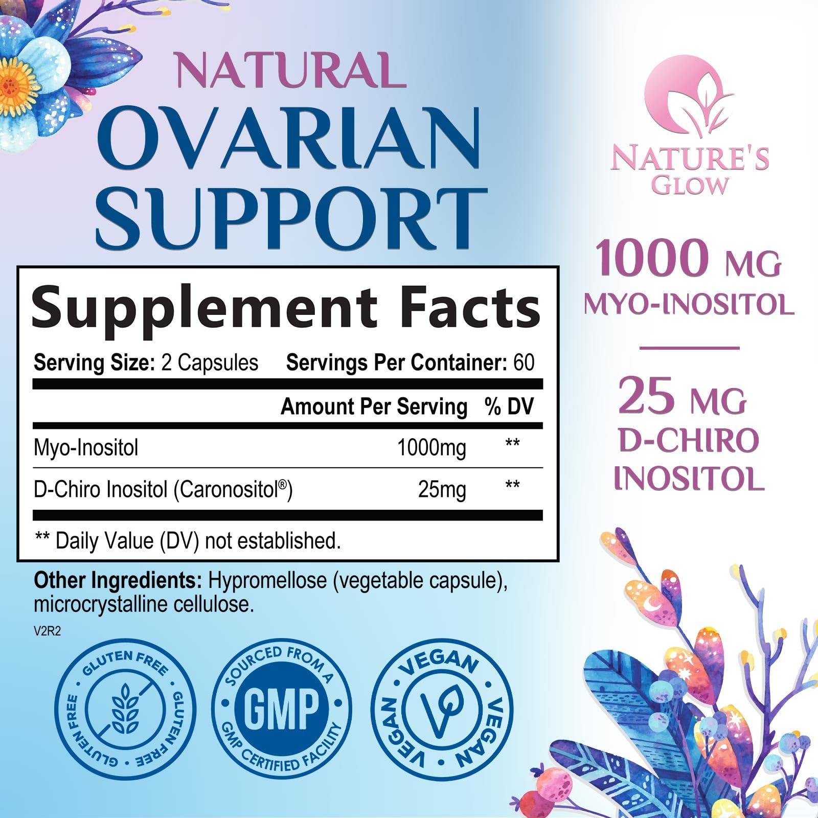 Myo-Inositol & D-Chiro Inositol 1025mg - 40:1 Ideal Ratio for Ovarian Support, Vegan Myo & D Chiro Supplement for Women's Natural Balance and Hormone Support, Vitamin B8, Non-GMO - 120 Capsules Nature's Glow Au supplements