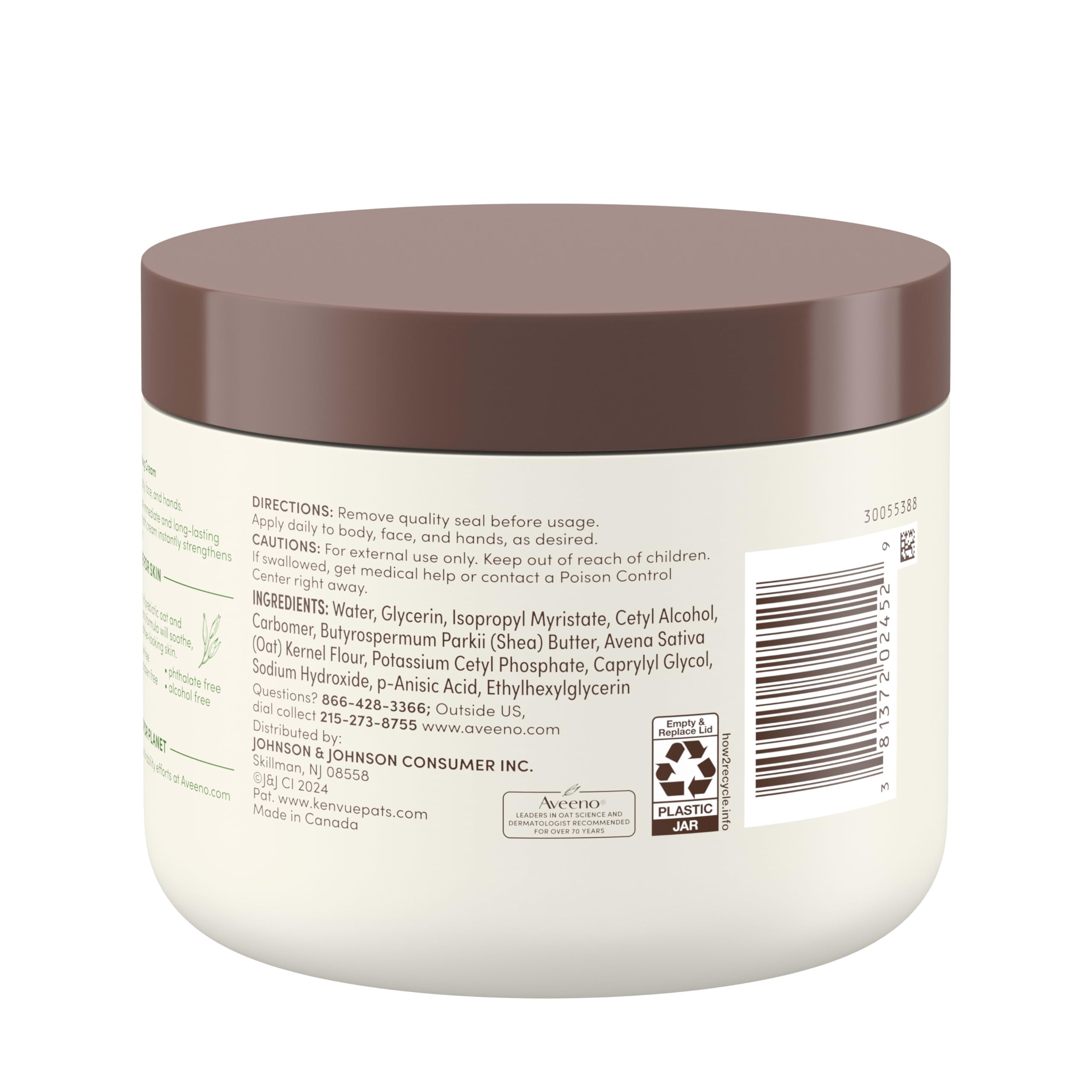 Aveeno Daily Moisturizing Cream with Prebiotic Oat & Shea Butter for Body, Face & Hands Moisturizer Cream