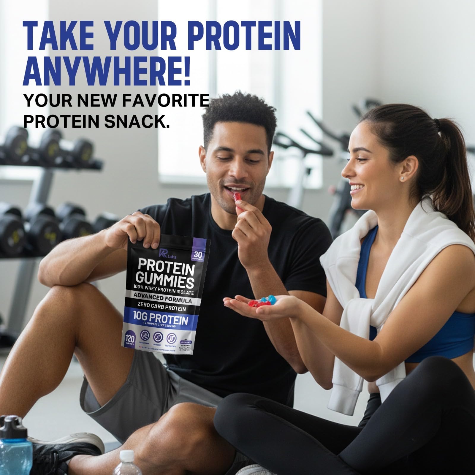 KR Labs Zero Carb 100% Pure Whey Isolate Protein Gummies | 300g Total Protein per Bag | 10g per Serving Plant Based with Vitamins for Men & Women