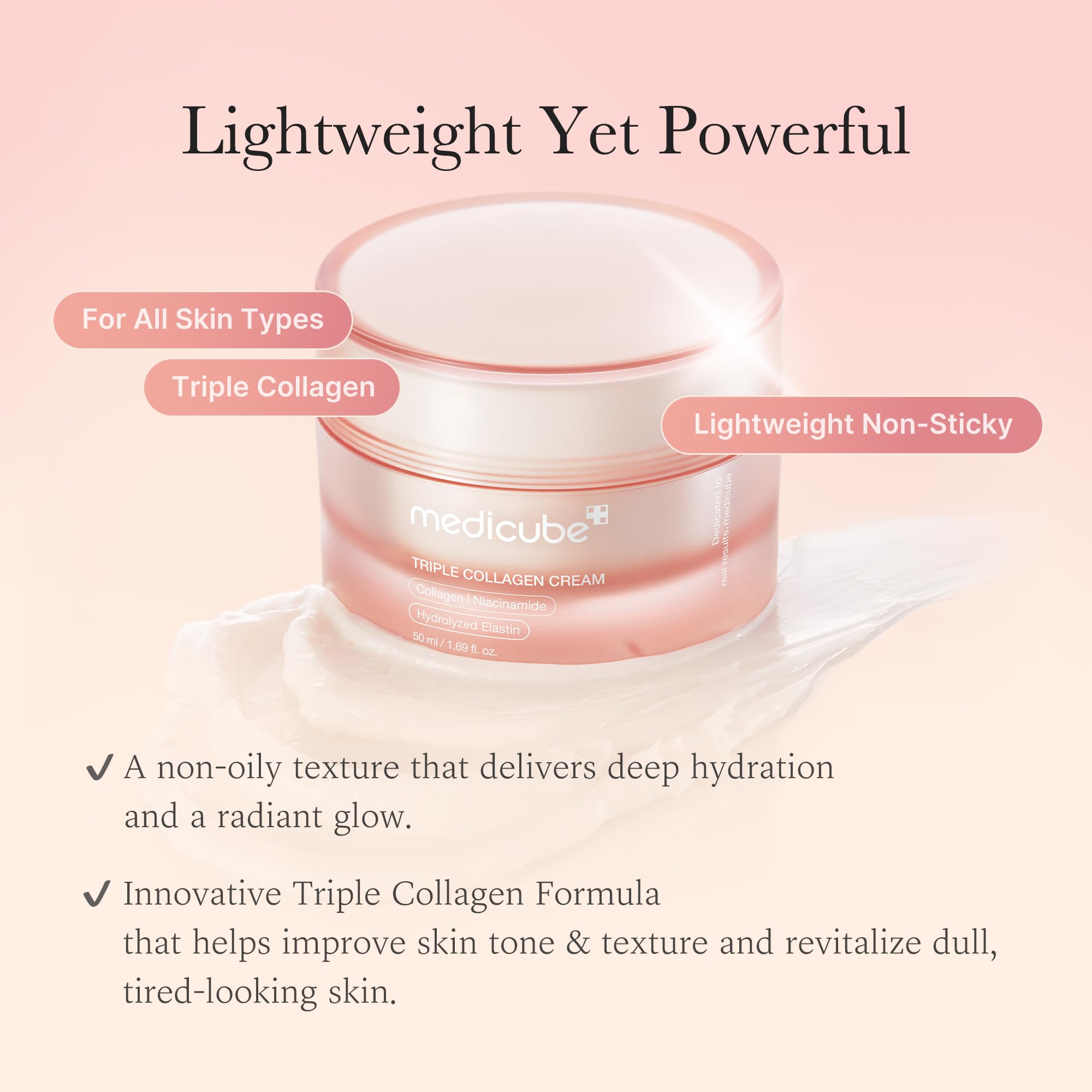 medicube Triple Collagen Cream - Hydrating & Firming Moisturizer with Hyaluronic Acid, Premium Elastin, Shea Butter