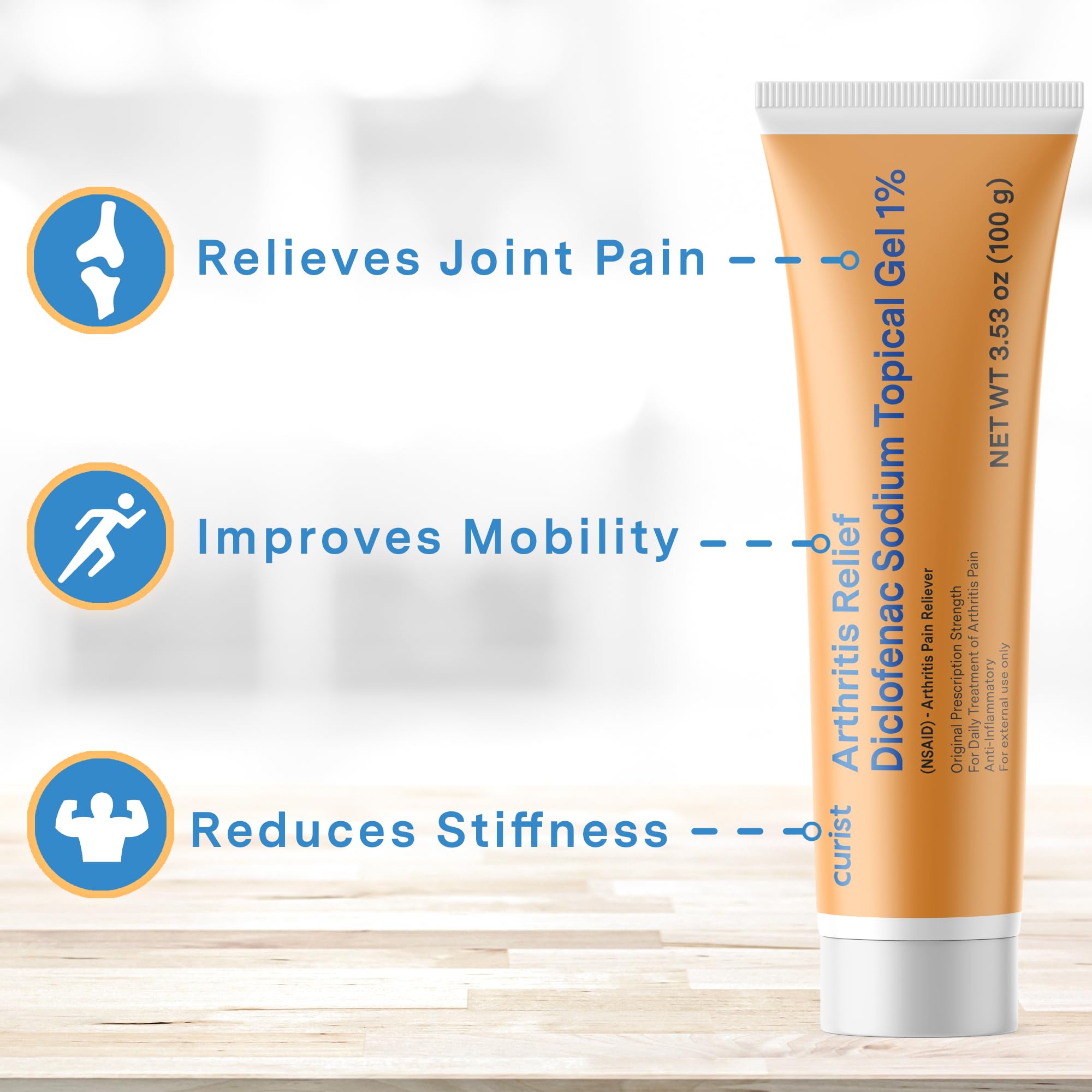 Curist Diclofenac Sodium Topical Gel 1 Percent 100g for Arthritis Pain - Joint Pain Relief for Hand Pain, Foot Pain, Knee Pain, Elbow Pain & Ankle Pain - 1% - 3.53oz Curist Au supplements