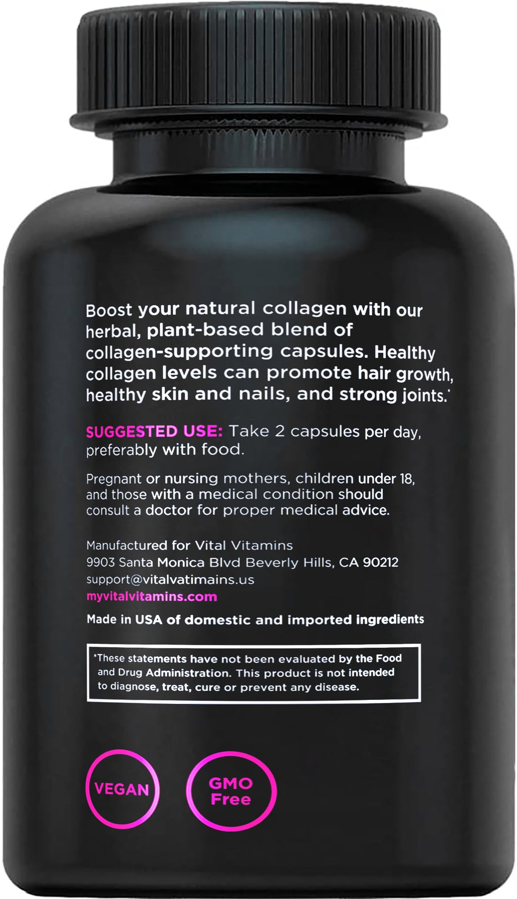Vital Vitamins Vegan Collagen Booster - with Silica and Hyaluronic Acid - Plant-Based Collagen Supplements
