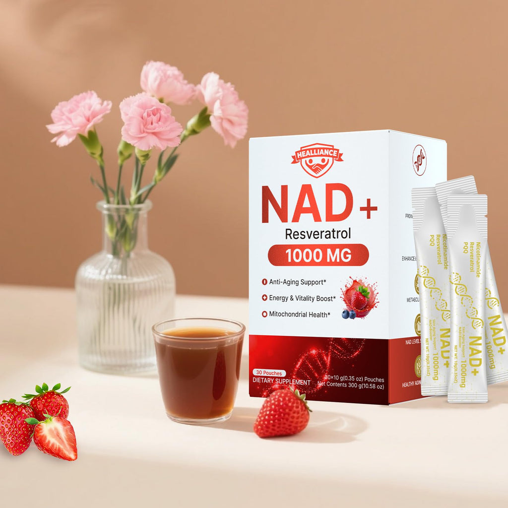 Healliance NAD+ Liquid Supplement 1000mg - Features Nicotinamide Riboside Resveratrol with PQQ for Targeted Healthy Aging and Cellular Energy Support, 30 Packets for Women and Men Healliance Au supplements