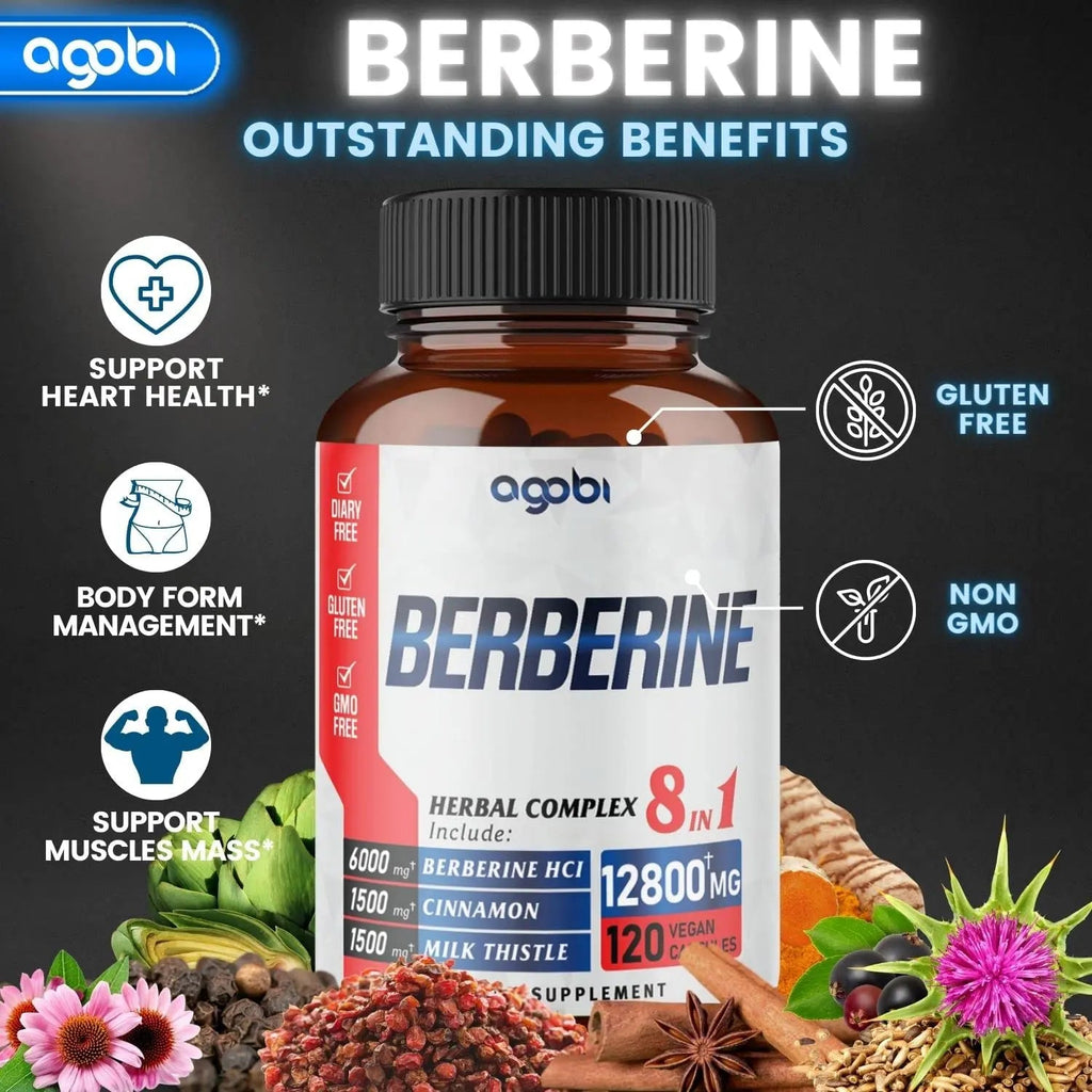 120 Capsules - Berberine Supplement 12800mg with Ceylon, Milk Thistle, Turmeric agobi Au supplements