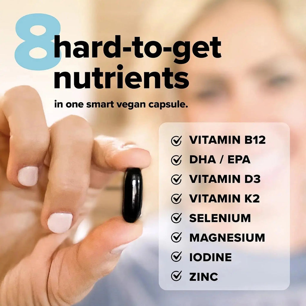 Complement Essential Vegan Multivitamin for Men & Women (30 Servings, 90 Capsules) with Omega-3 DHA & EPA, B12, Vitamin D3 & K2, Zinc, Selenium Complement Au supplements