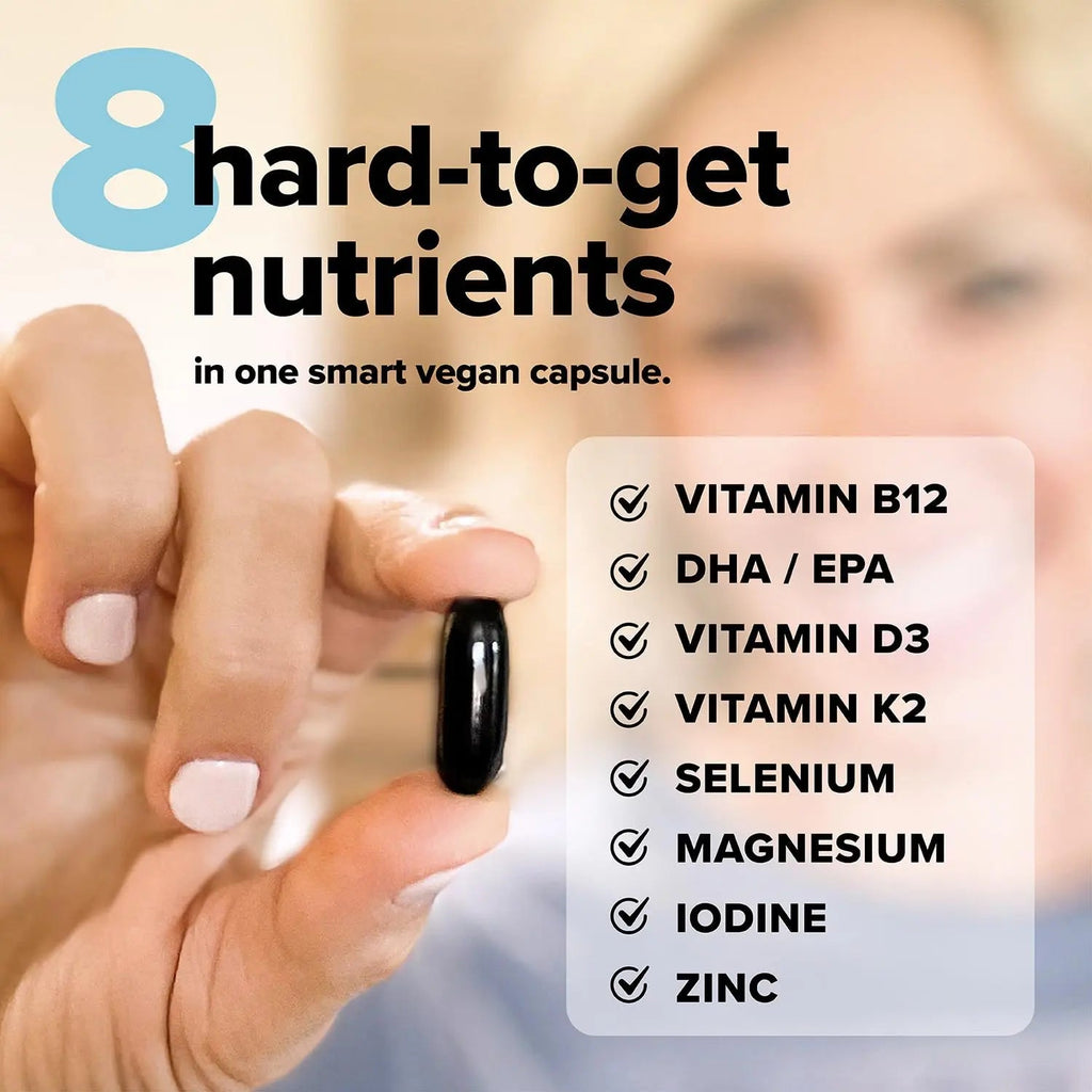 Complement Essential Vegan Multivitamin for Men & Women (60 Servings, 180 Capsules) with Omega-3 DHA & EPA, B12, Vitamin D3 & K2 Complement Au supplements