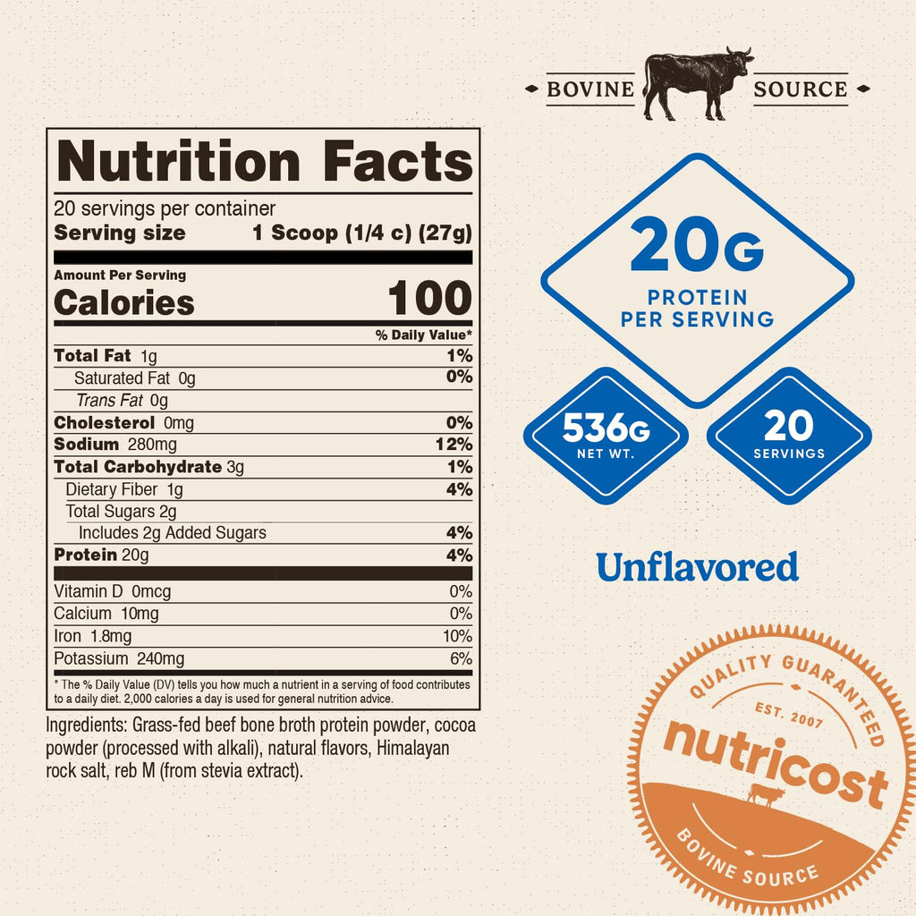 Nutricost Beef Bone Broth Protein Powder Chocolate (20 Servings) - Gluten-Free, GMO-Free