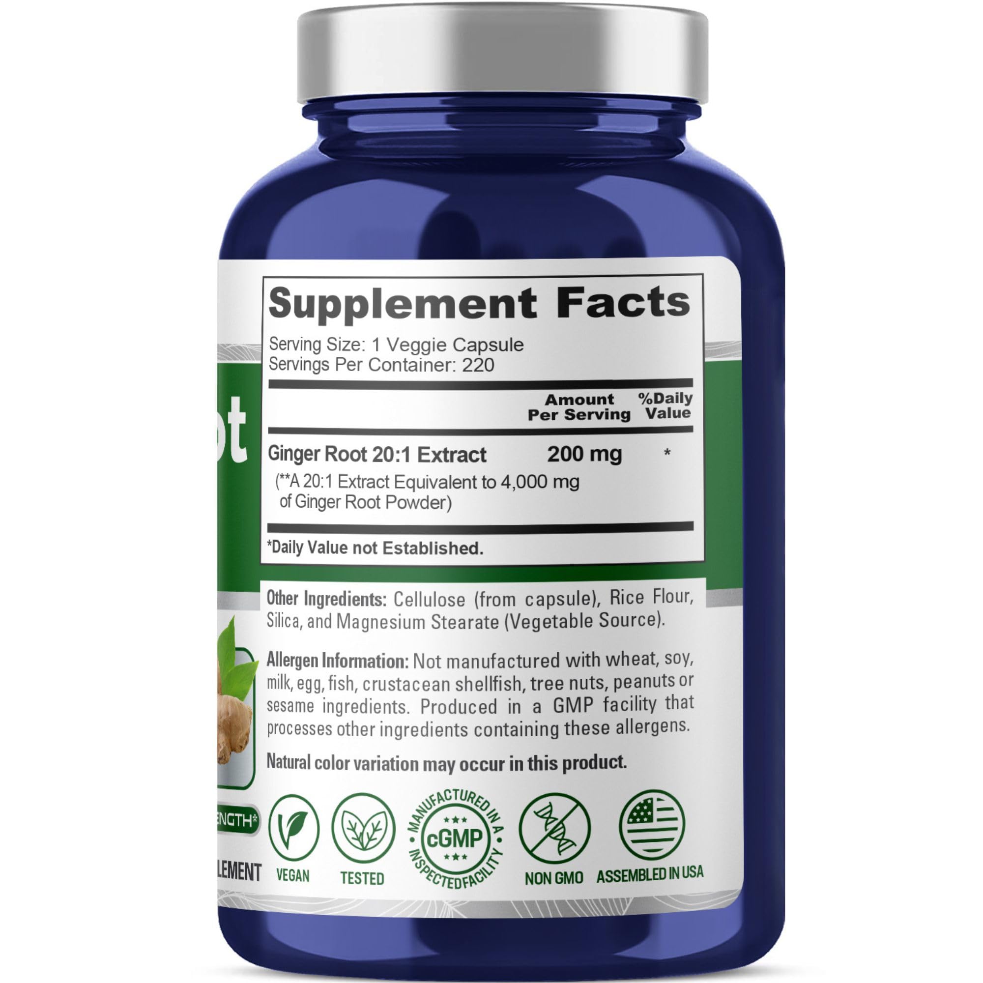 NusaPure Ginger Root Capsules 20:1 Extract, 200 mg Equivalent to 4,000mg per Veggie Caps | 220 Count | Non-GMO & Vegan NusaPure Au supplements