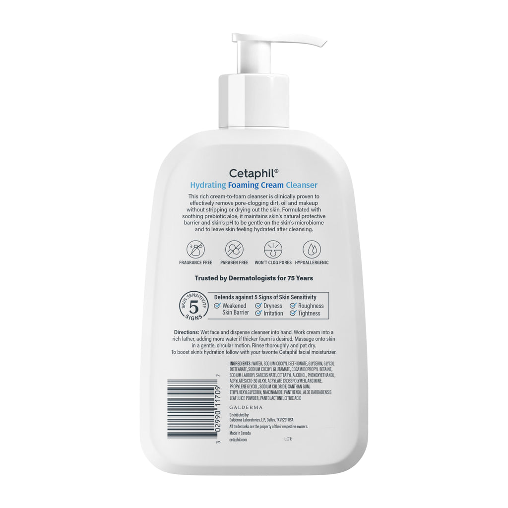 Cetaphil Cream to Foam Face Wash, Hydrating Foaming Cream Cleanser, 16 oz, For Normal to Dry, Sensitive Skin