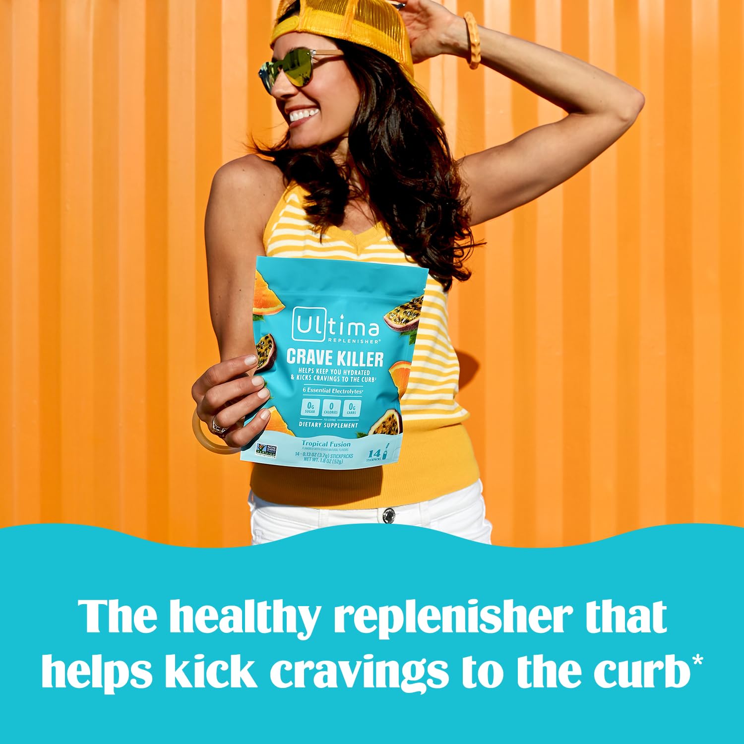Ultima Replenisher Crave Killer Supplement and Electrolytes Powder – Tropical Fusion, 14 Stickpacks – Hydration Packets that Kick Cravings to The Curb