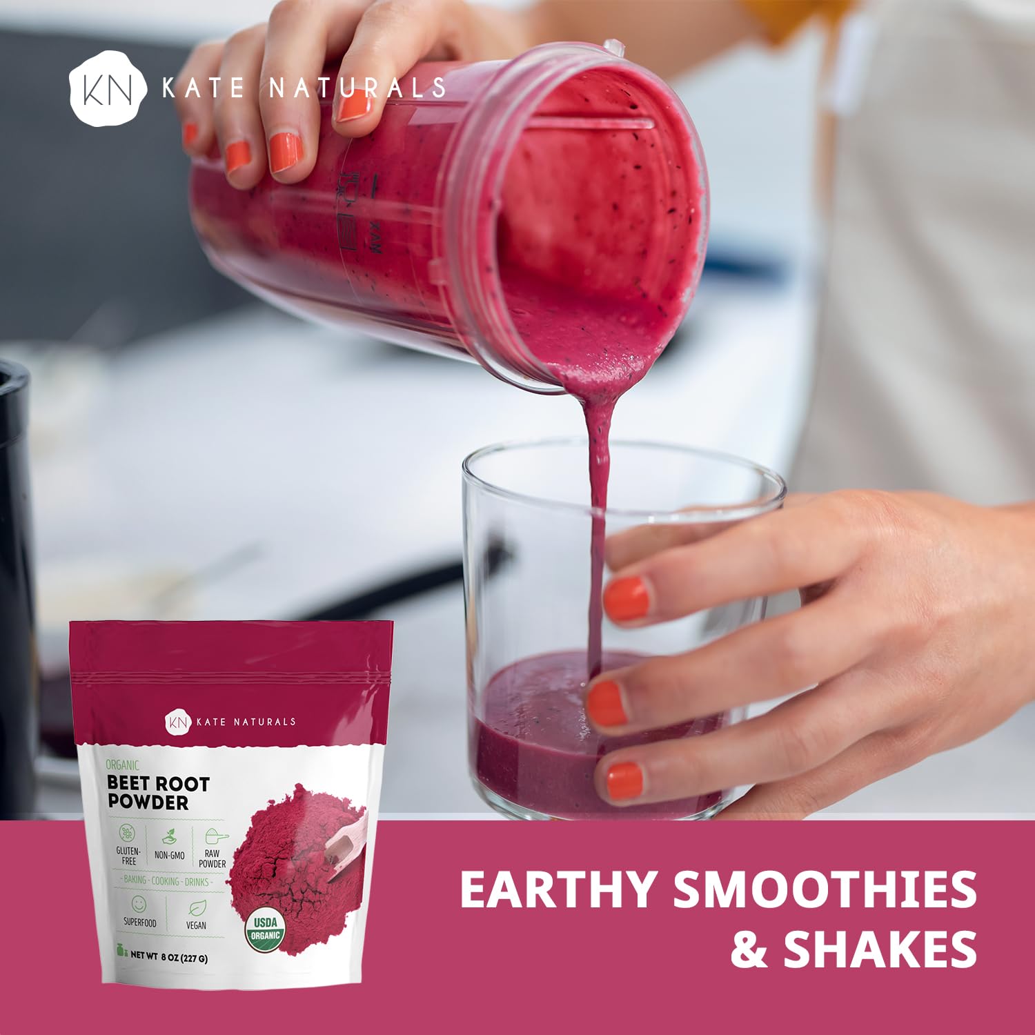 Kate Naturals Organic Beet Root Powder for Smoothies, Baking & Juice. Raw Beetroot Superfood & Natural Red Food Coloring