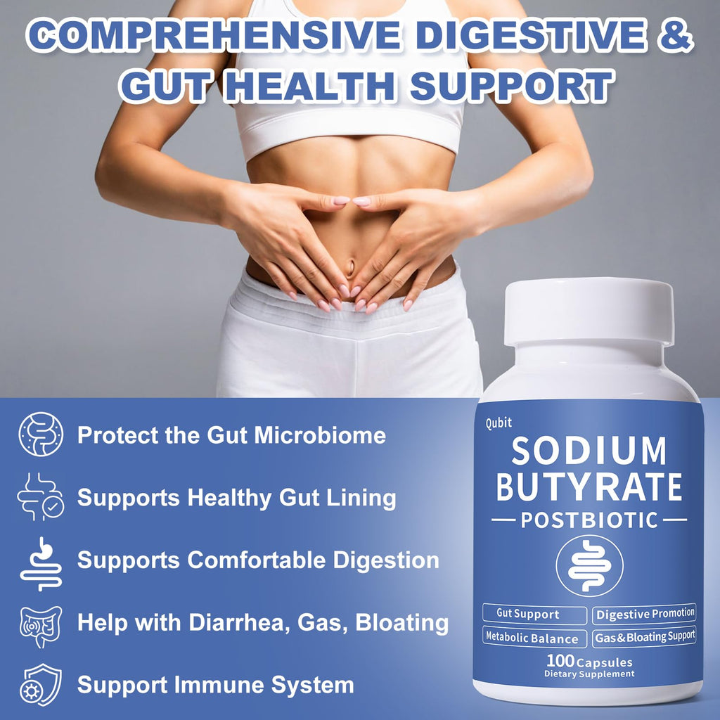 Sodium Butyrate, Butyrate Gut Health Supplement, Postbiotic for Gut, Stomach & Digestive, Support IBS, Leaky Gut, Gas & Bloat, Low Odor, 100 Vegan Capsules Jkrova Au supplements