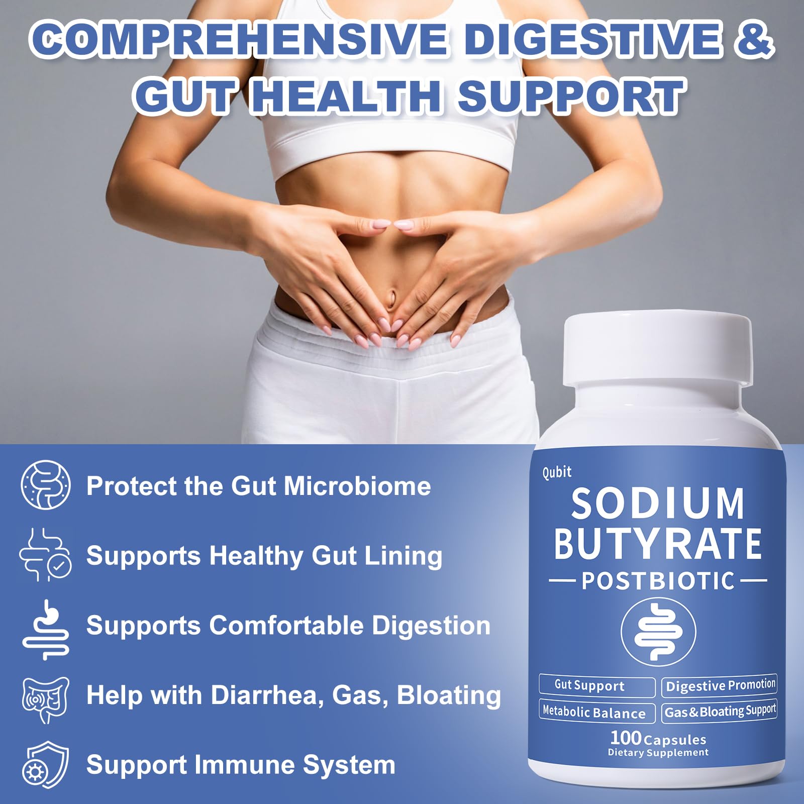 Sodium Butyrate, Butyrate Gut Health Supplement, Postbiotic for Gut, Stomach & Digestive, Support IBS, Leaky Gut, Gas & Bloat, Low Odor, 100 Vegan Capsules Jkrova Au supplements