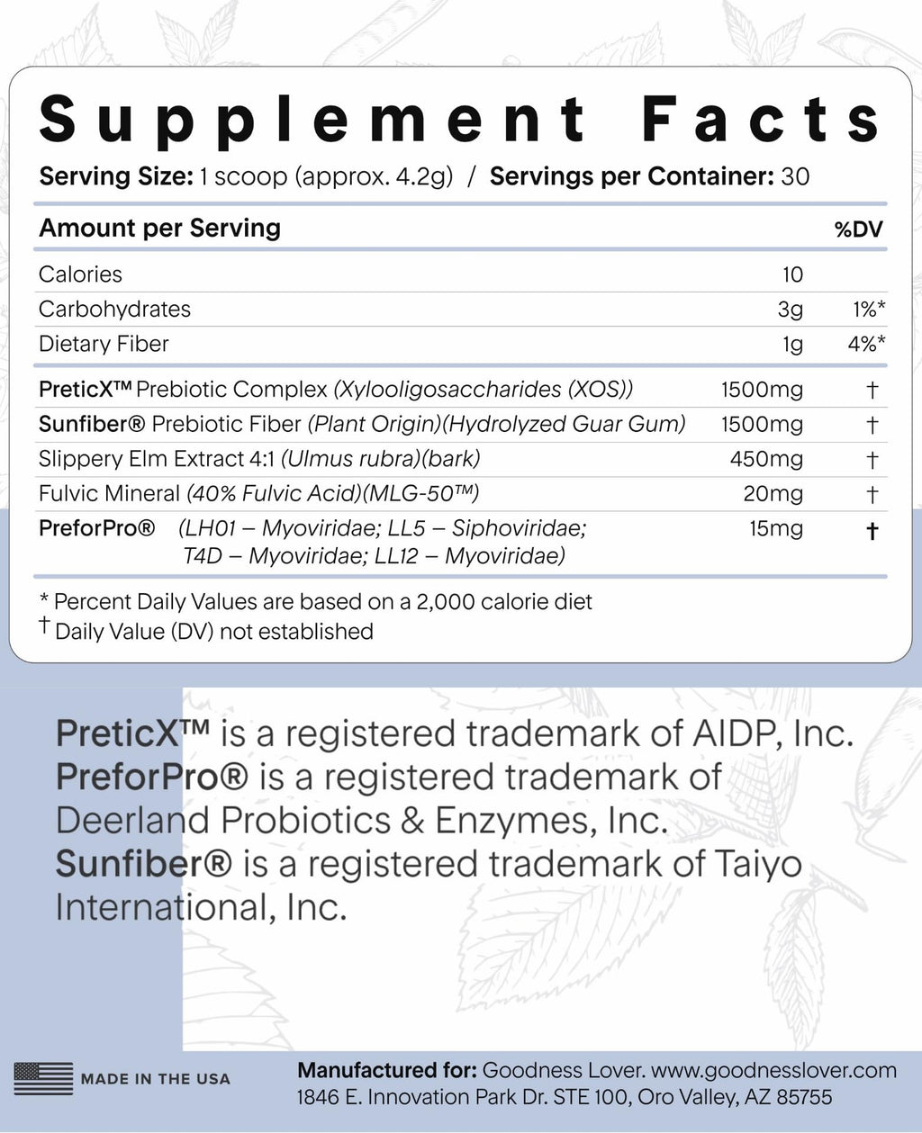 Goodness Lover Better Gut Prebiotic Fiber Plus, Digestive Health Supplement for Gut Health Support, Bloat Relief & Regularity Support, 30 Servings