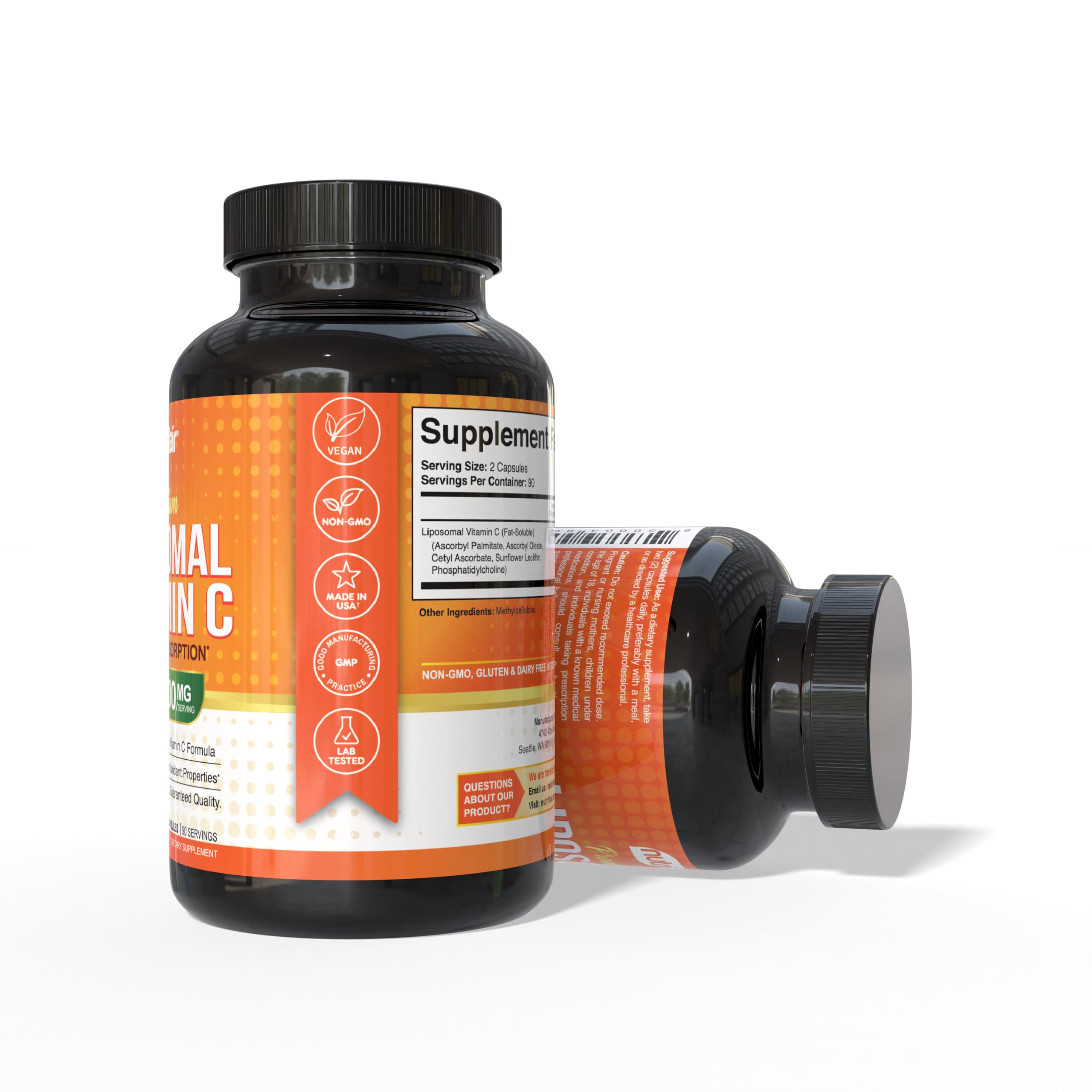 NutriFlair Liposomal Vitamin C 1700mg, 180 Capsules - High Absorption, Fat Soluble VIT C, Higher Bioavailability Immune System Support