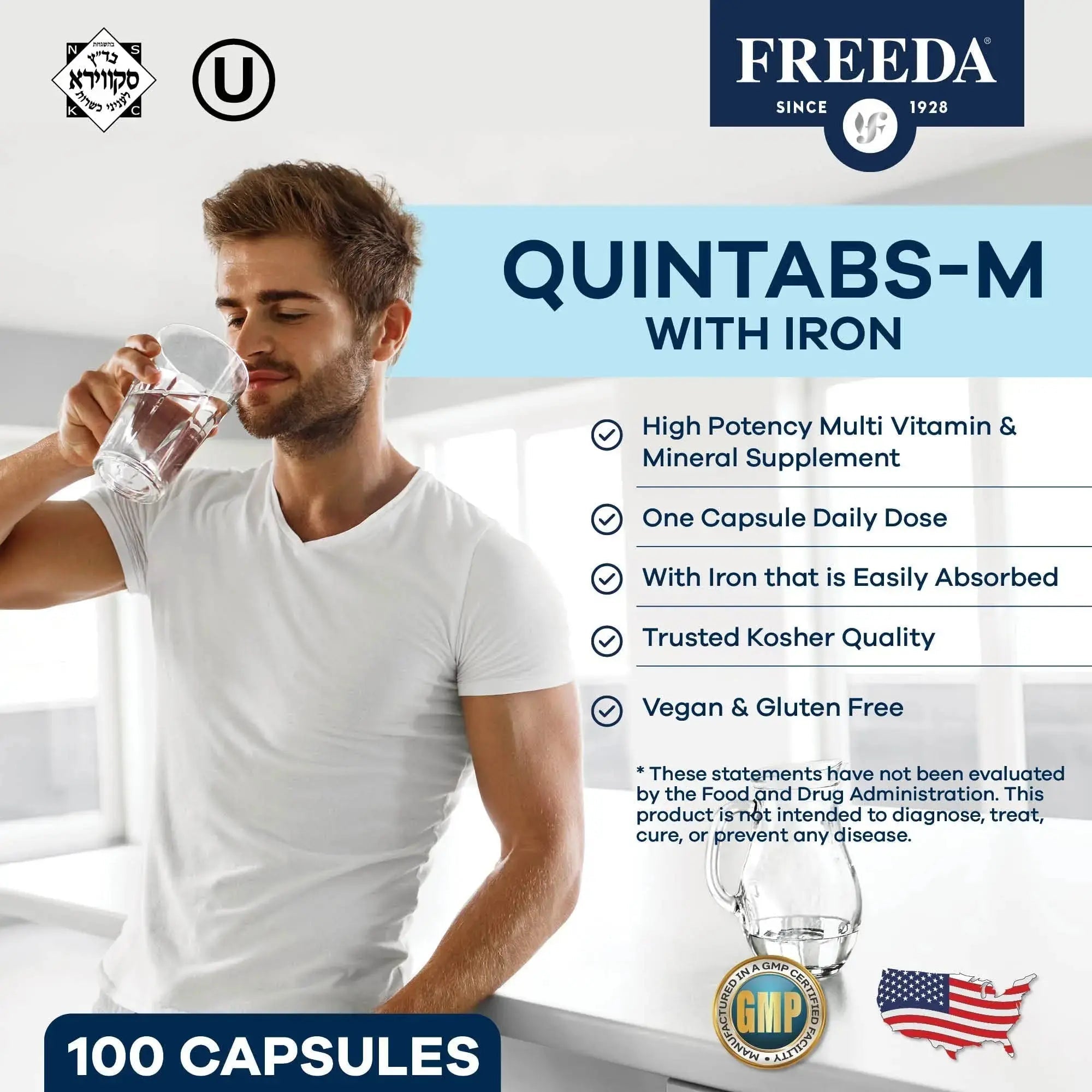FREEDA Multivitamin One Daily – Quintabs-M with Iron – Kosher Multi Vitamins Supplements for Women Health - Multivitamins for Women & Iron FREEDA Au supplements