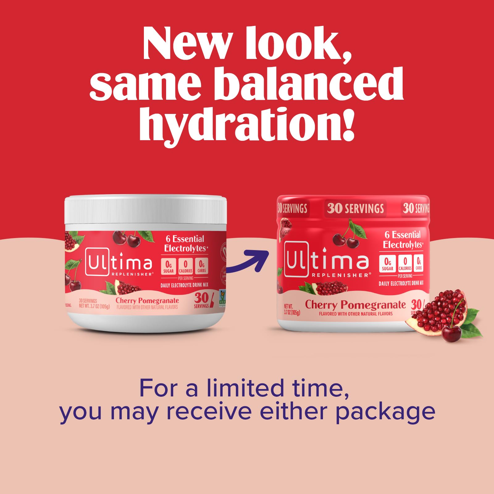 Ultima Replenisher Daily Electrolyte Powder Drink Mix – Sugar Free – Cherry Pomegranate, 30 Servings – Hydration Powder with 6 Electrolytes