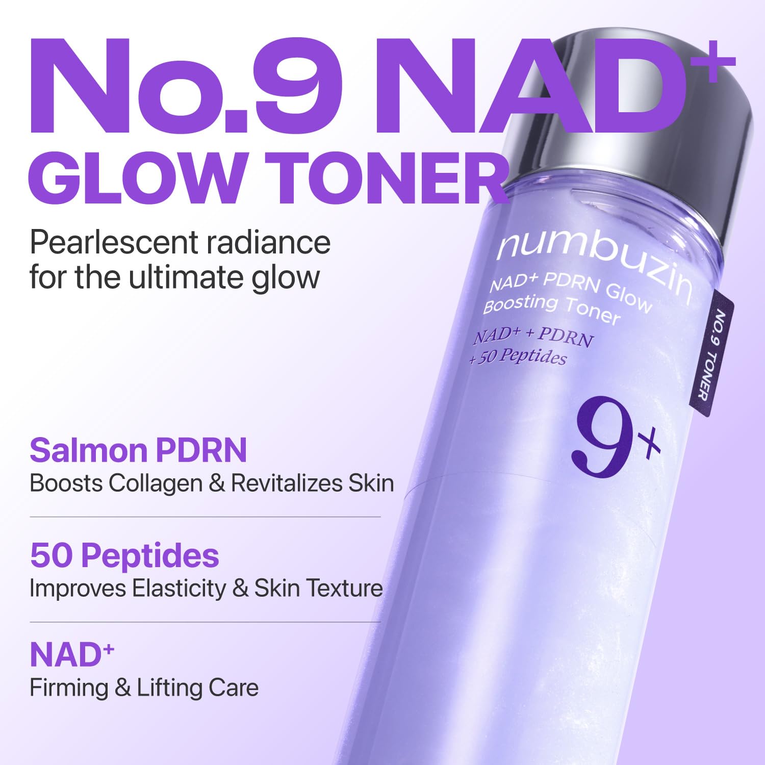 numbuzin No.9 NAD+ Salmon PDRN Glow Boosting Toner, Hydrating & Firming Toner for Wrinkles, Fine Lines & Dull Skin