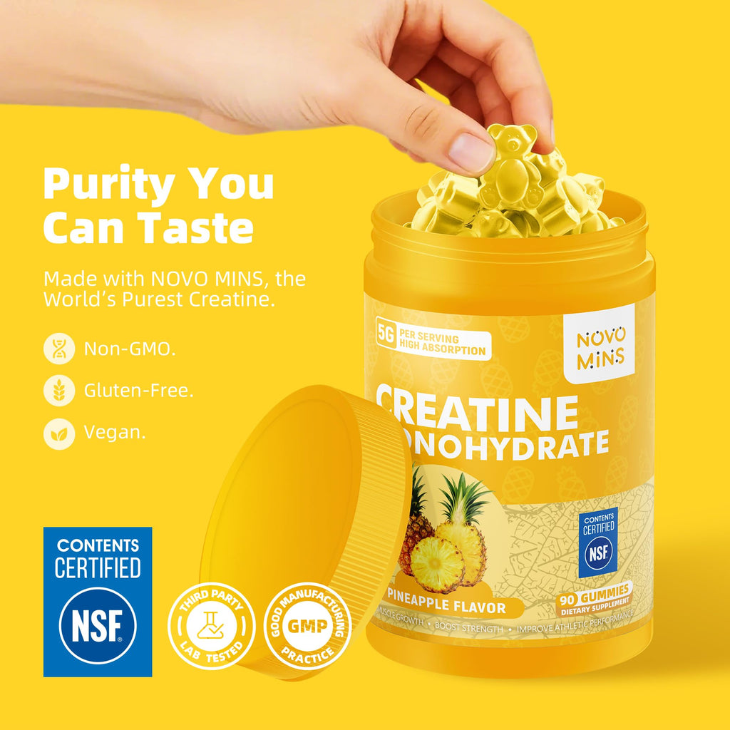 novomins Creatine Monohydrate Gummies for Men & Women, Chewables Creatine Monohydrate for Muscle Strength, Muscle Builder, Energy Boost, Pre-Workout Supplement