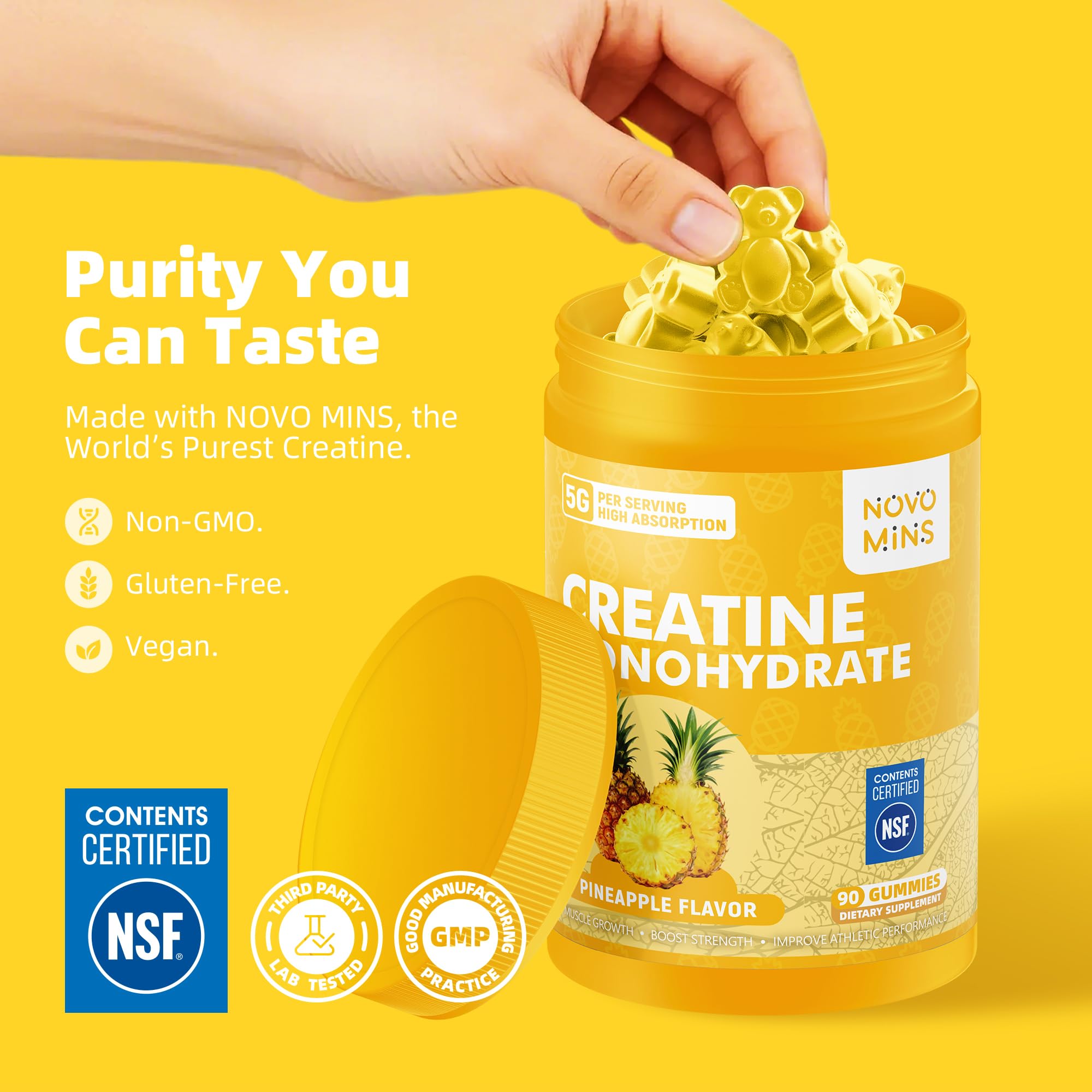 novomins Creatine Monohydrate Gummies for Men & Women, Chewables Creatine Monohydrate for Muscle Strength, Muscle Builder, Energy Boost, Pre-Workout Supplement